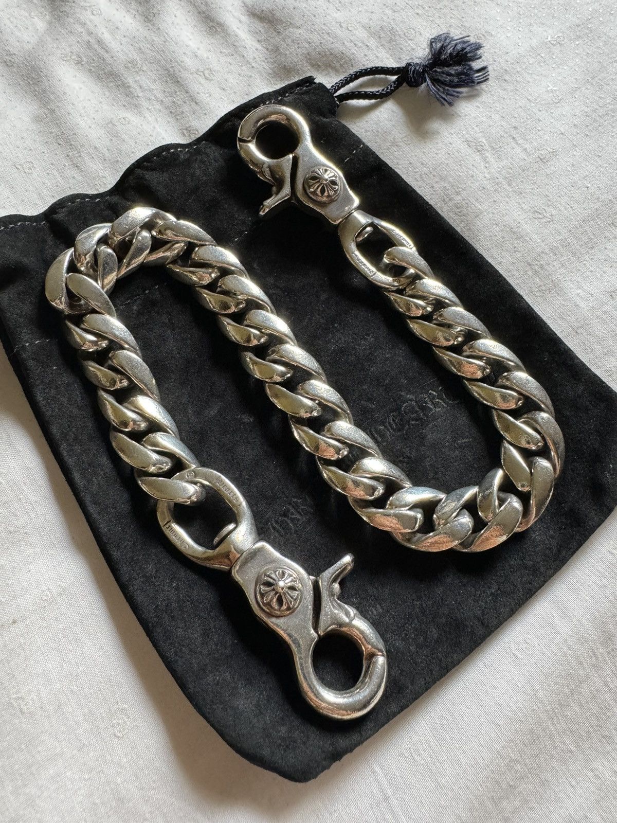 image of Chrome Hearts Classic Cuban Wallet Chain 2 Clips in Silver, Men's