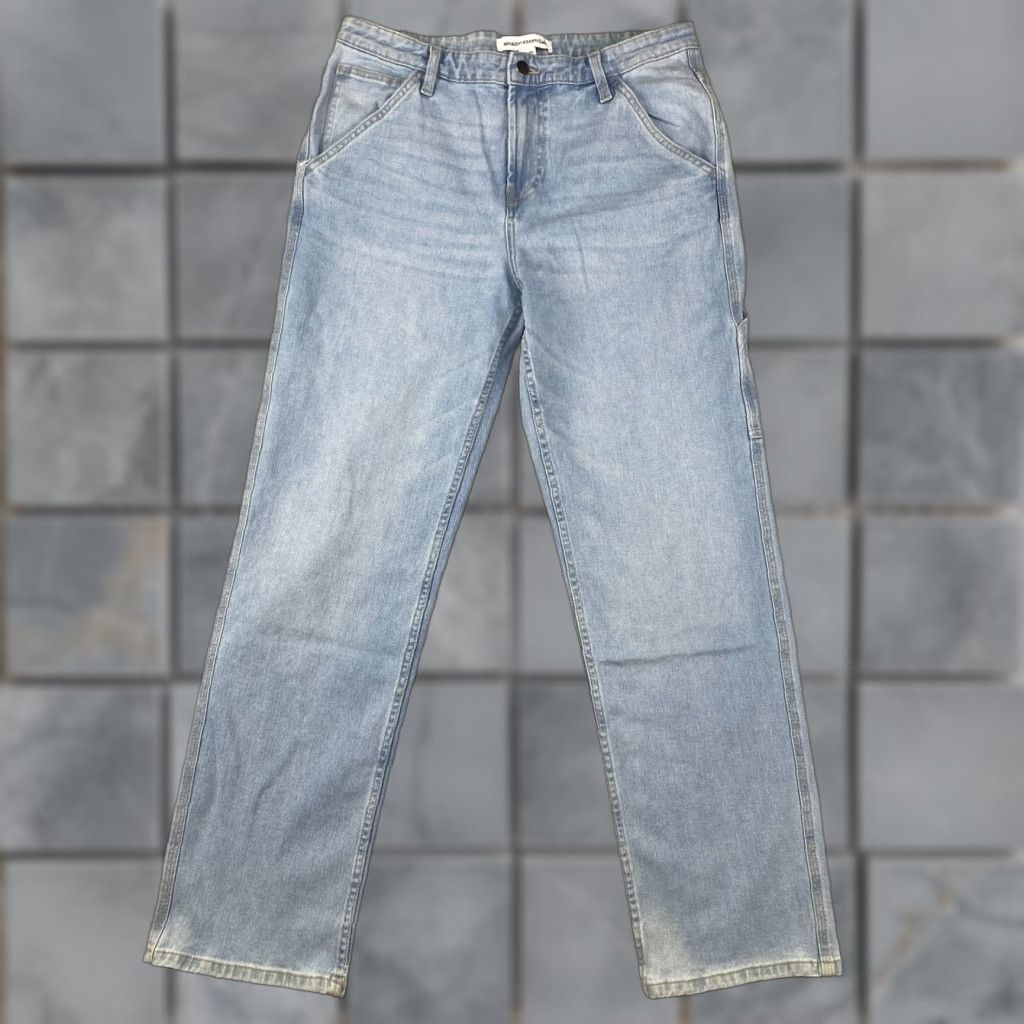 Essentials Amazon Jeans Mens 33X32 Blue Straight Leg Pockets Slimming Comfort Stretch 5-Pocket Design Belt Loops Denim 33 Regular Mens Jeans Blue Size US 33 - 1 Thumbnail