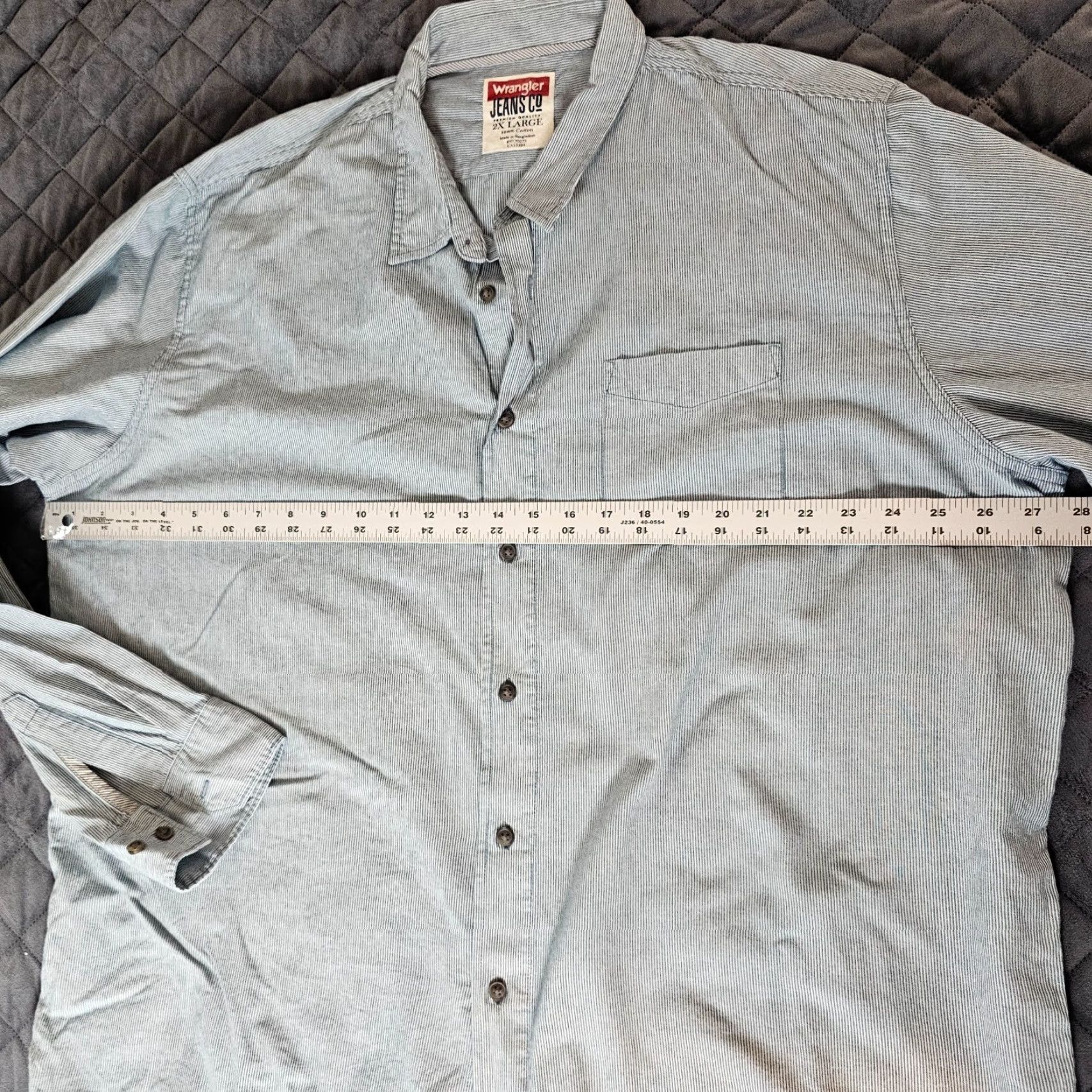 Wrangler Wrangler Button-Up Shirt Mens 2XL Blue Striped Lightweight Long Sleeve Cotton Cotton Fabric Woven Casual Cowboy Pattern Shirt Size US XXL / EU 58 / 5 - 5 Thumbnail