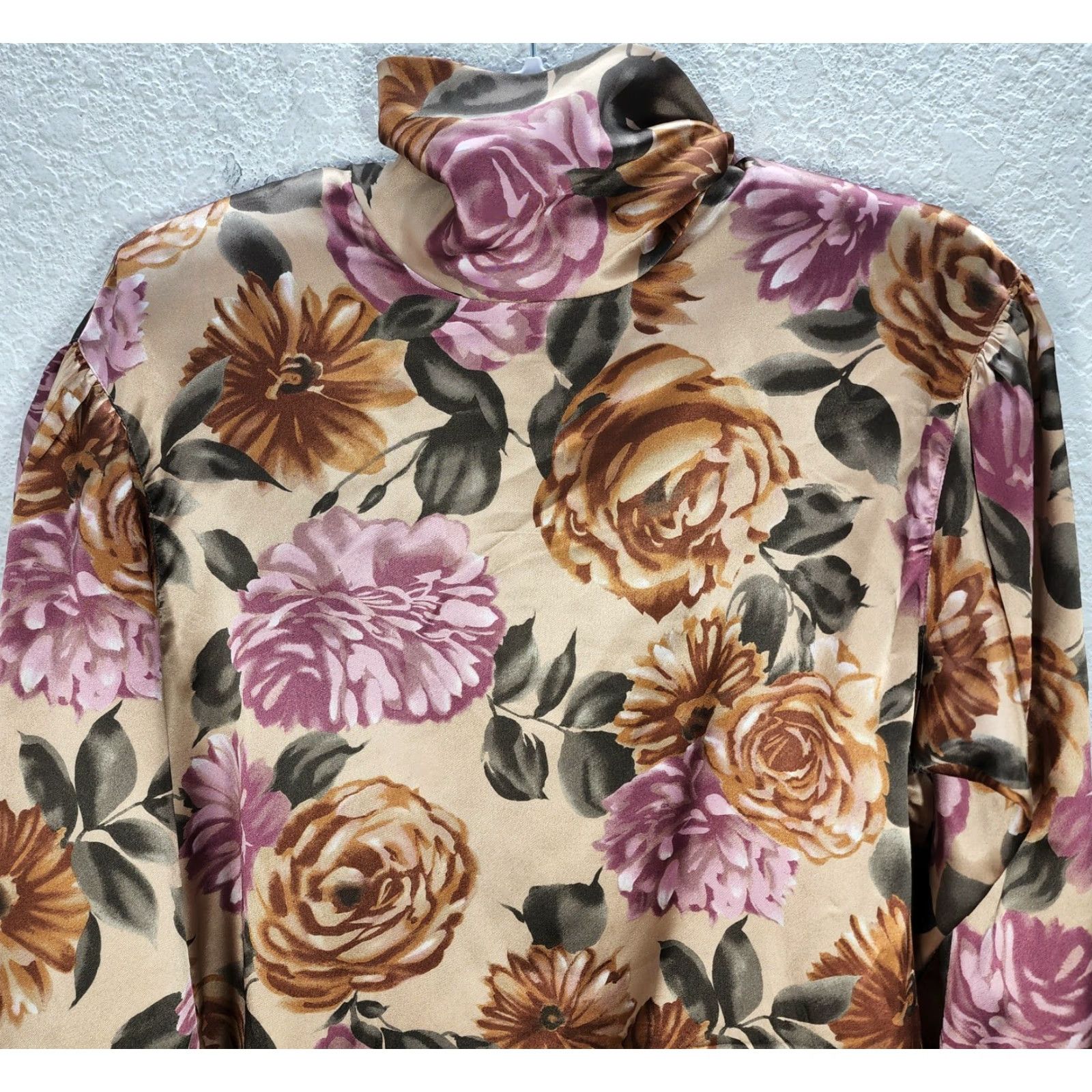 Vintage VINTAGE La Chine Classic Puff Sleeve High Neck Blouse Dusty Pink Womens 6 Galinda Wang Roses Retro (H) Size M / US 6-8 / IT 42-44 - 3 Thumbnail