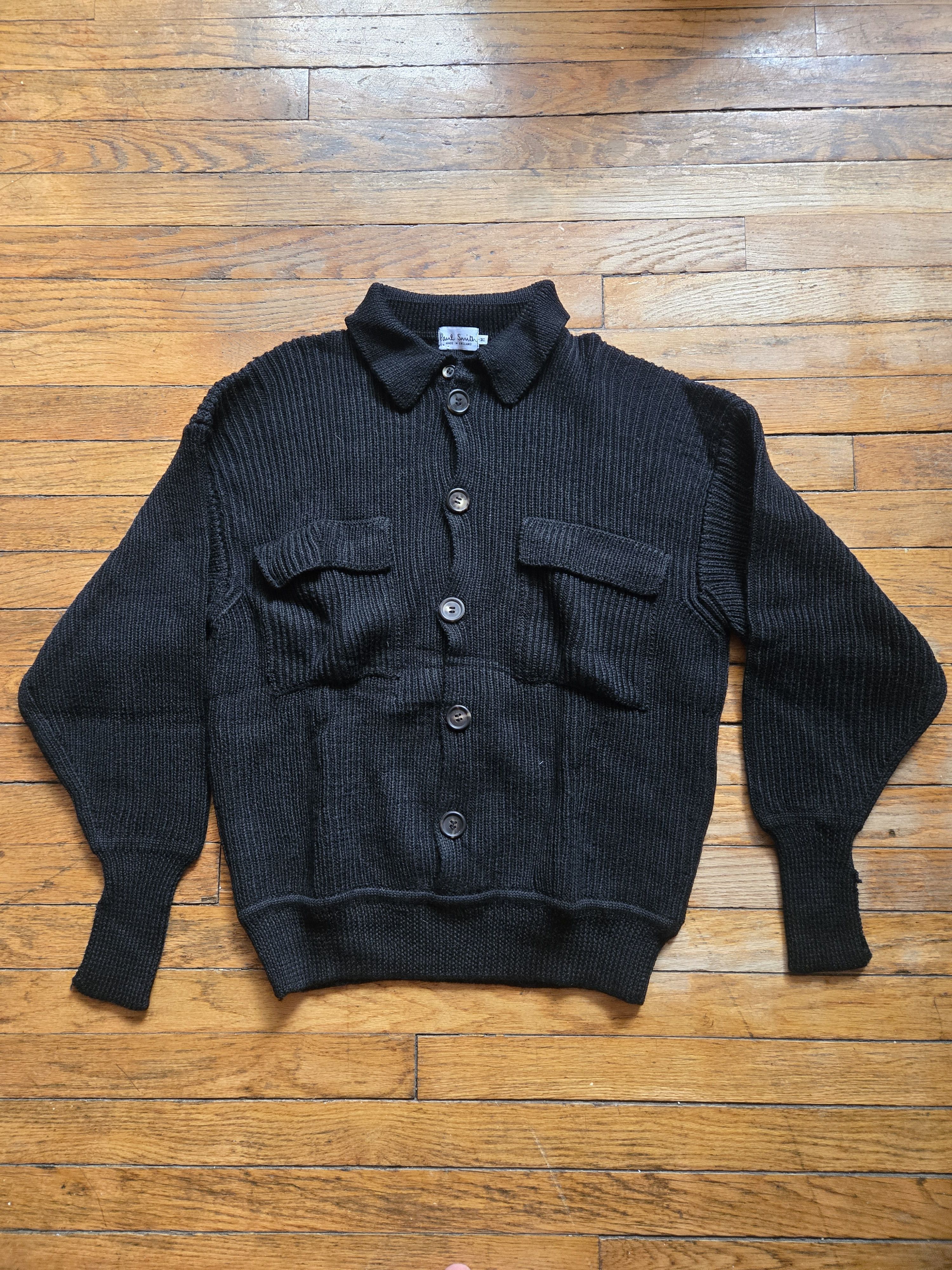 Paul Smith Paul Smith M Black Chunky Knit Wool Cardigan Made in England Size US M / EU 48-50 / 2 - 1 Thumbnail