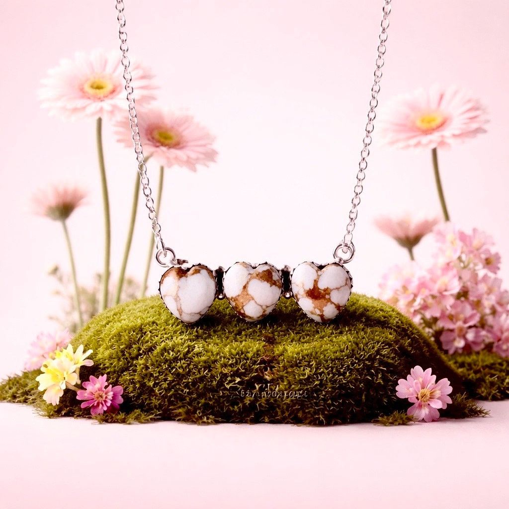 & Other Stories Wild Horse Jasper Three Stone Heart Necklace Sterling Silver Size ONE SIZE - 6 Thumbnail
