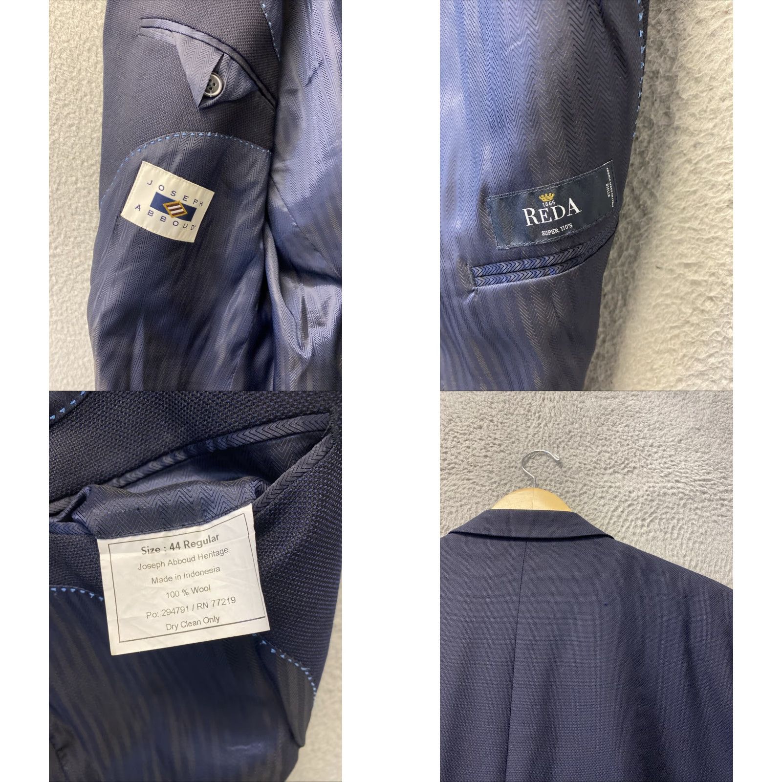 Joseph Abboud VINTAGE None Mens Sport Coat Blazer Suit Jacket 44 R Blue Wool 2-Button Notch Lapel Solid Business Formal Wedding Summer Mens Size 44R - 8 Thumbnail