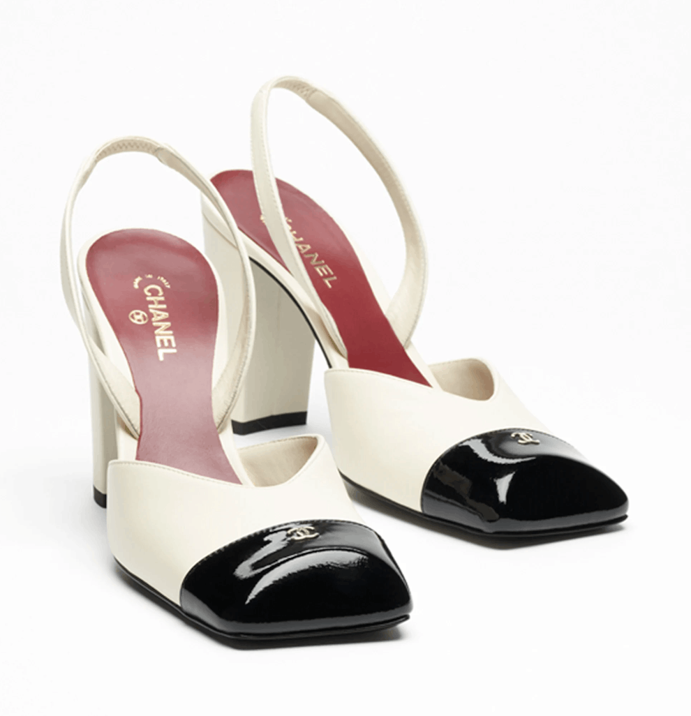 Chanel 26S Blazy Ivory Black Square Slingback Block Heel Pump 40 Size US 10 / IT 40 - 5 Thumbnail