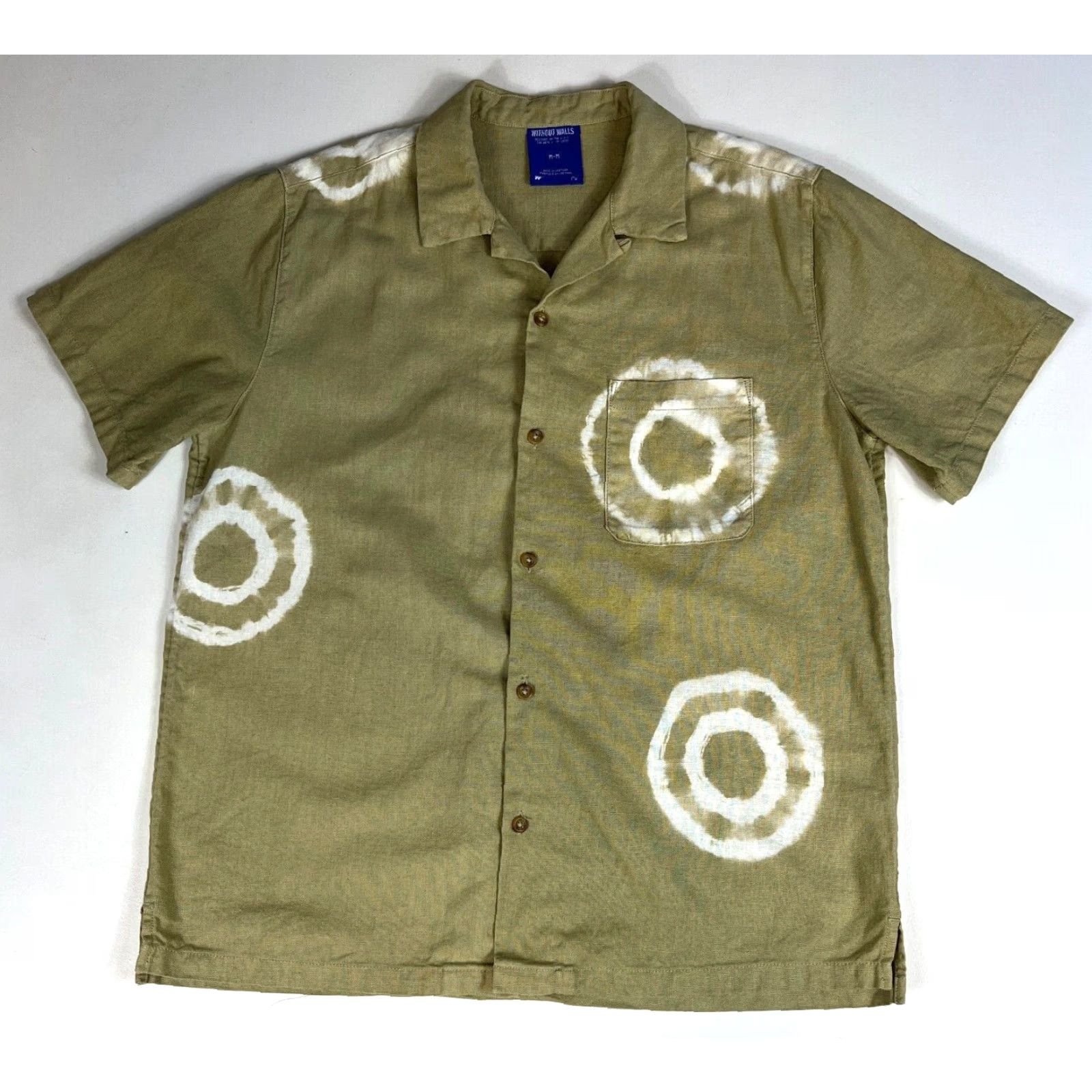 Walls Without Walls Shibori Dye Camp Collar Shirt Linen Cotton Blend Sz L Mens Shirt Size US L / EU 52-54 / 3 - 4 Thumbnail