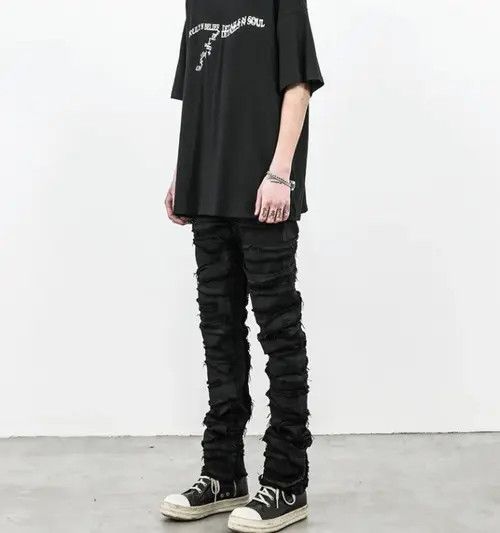 Jean Skinny Denim Jeans Heavy Destruction Ripped Size US 32 / EU 48 - 4 Thumbnail