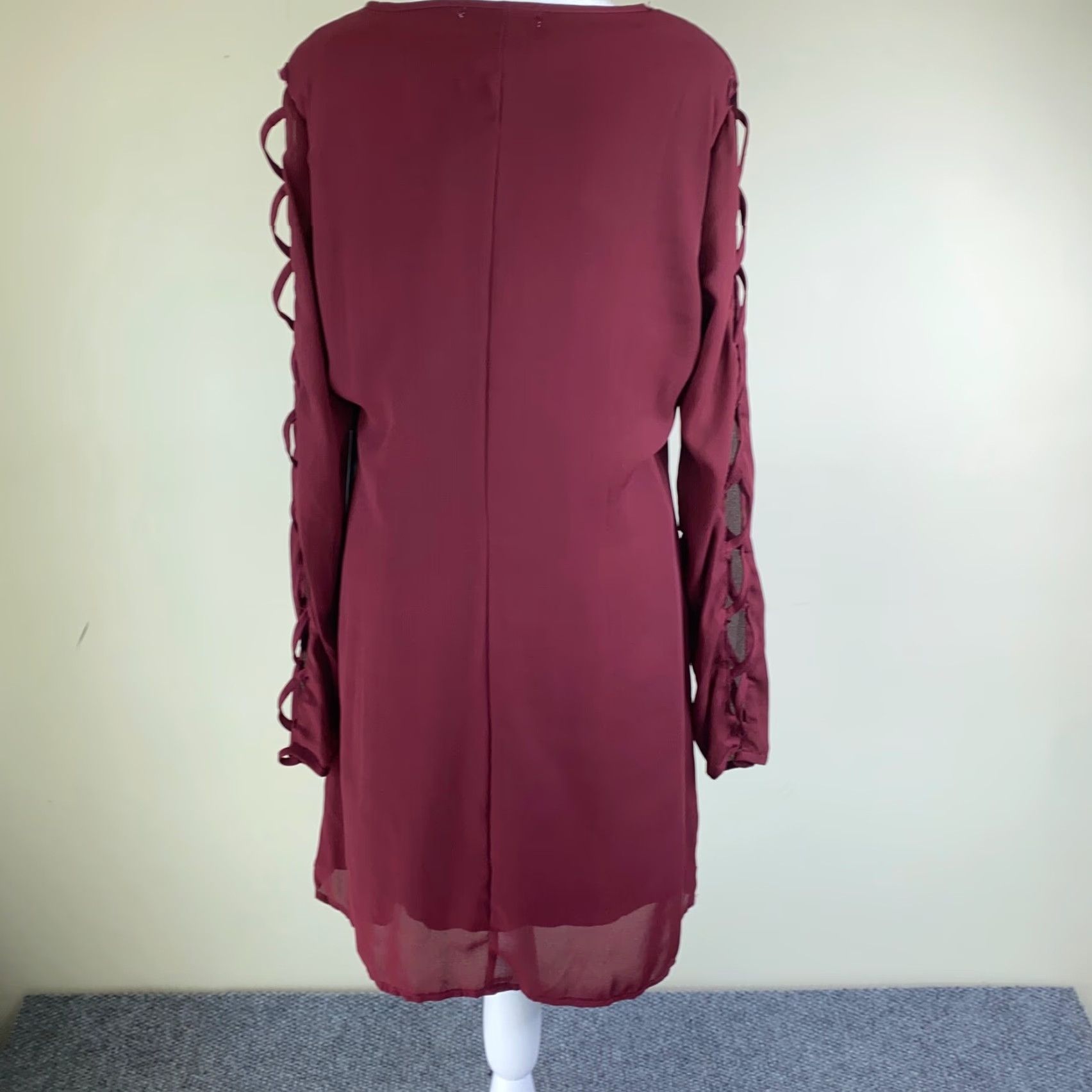 Vintage Liberty Love Womens Mini Dress Medium Maroon Long Sleeve Lined Size M / US 6-8 / IT 42-44 - 7 Thumbnail