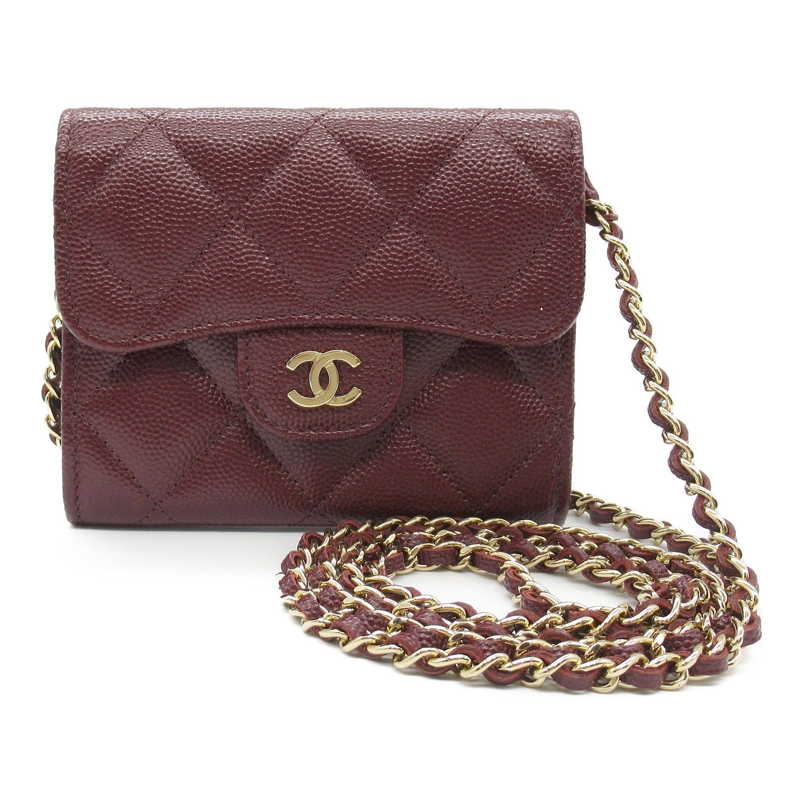 Chanel Chanel Matelasse Chain Compact Wallet Shoulder Bag Caviar Skin (Grained Calf) Bordeaux Wine Red Gold Hardware Size ONE SIZE - 1 Thumbnail