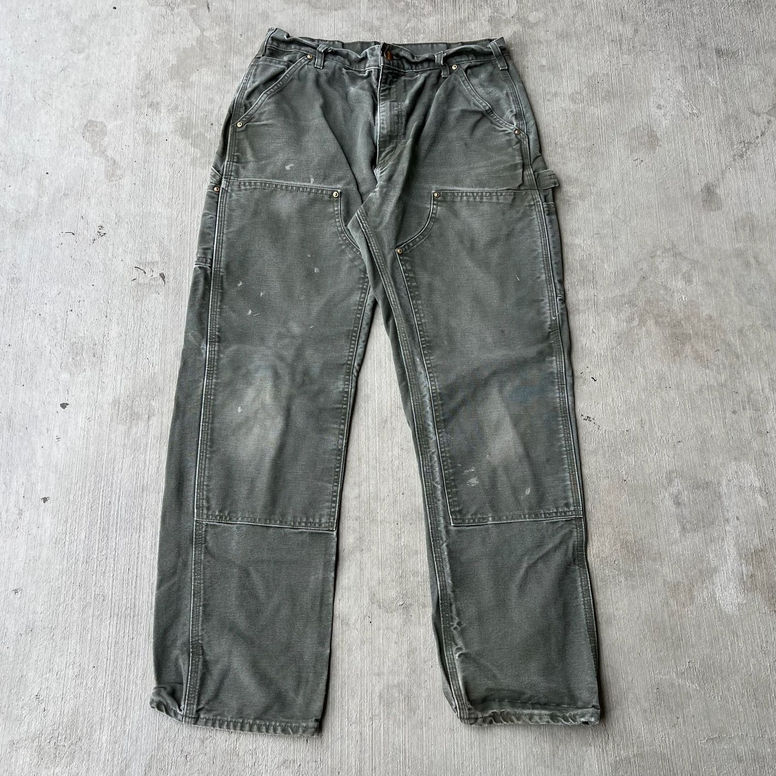 Carhartt × Vintage Carhartt faded MOS green double knee work carpenter pants Size US 31 - 1 Thumbnail