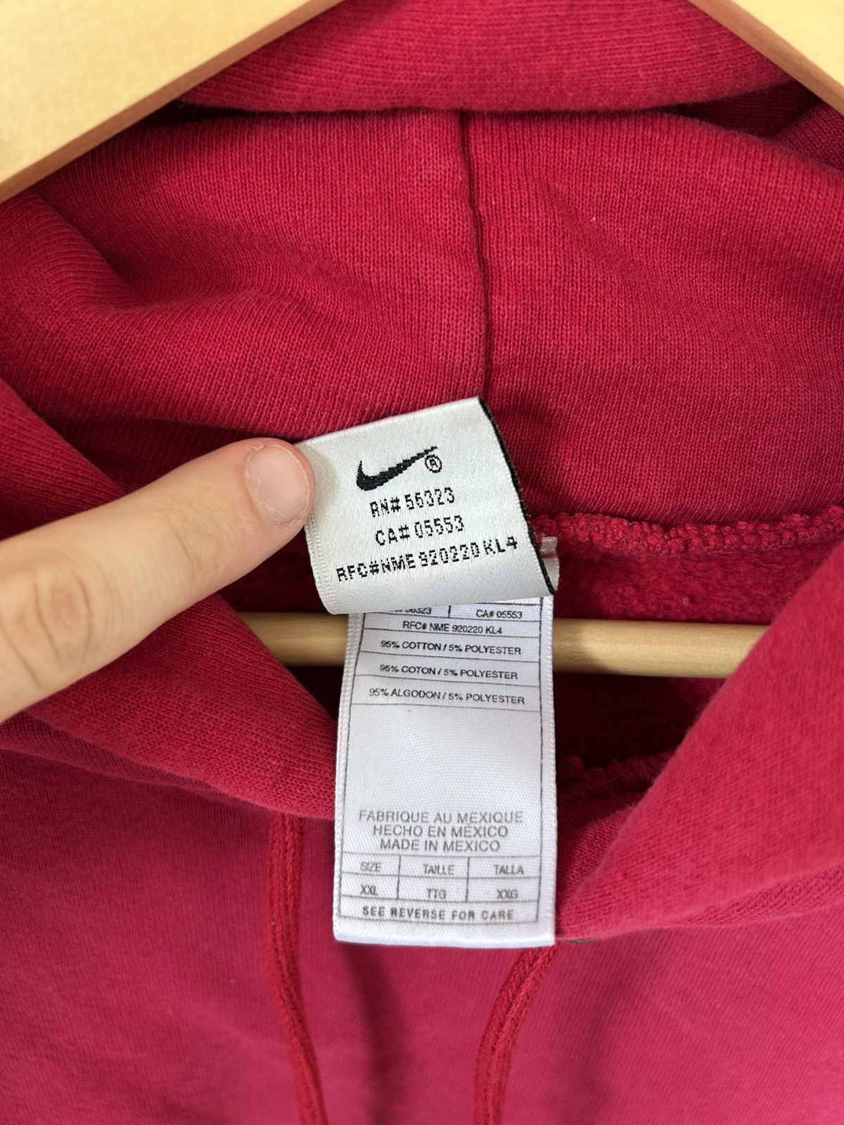 Nike × Vintage Vintage 90s Nike Swoosh Red Pullover Hoodie Size US XXL / EU 58 / 5 - 9 Thumbnail