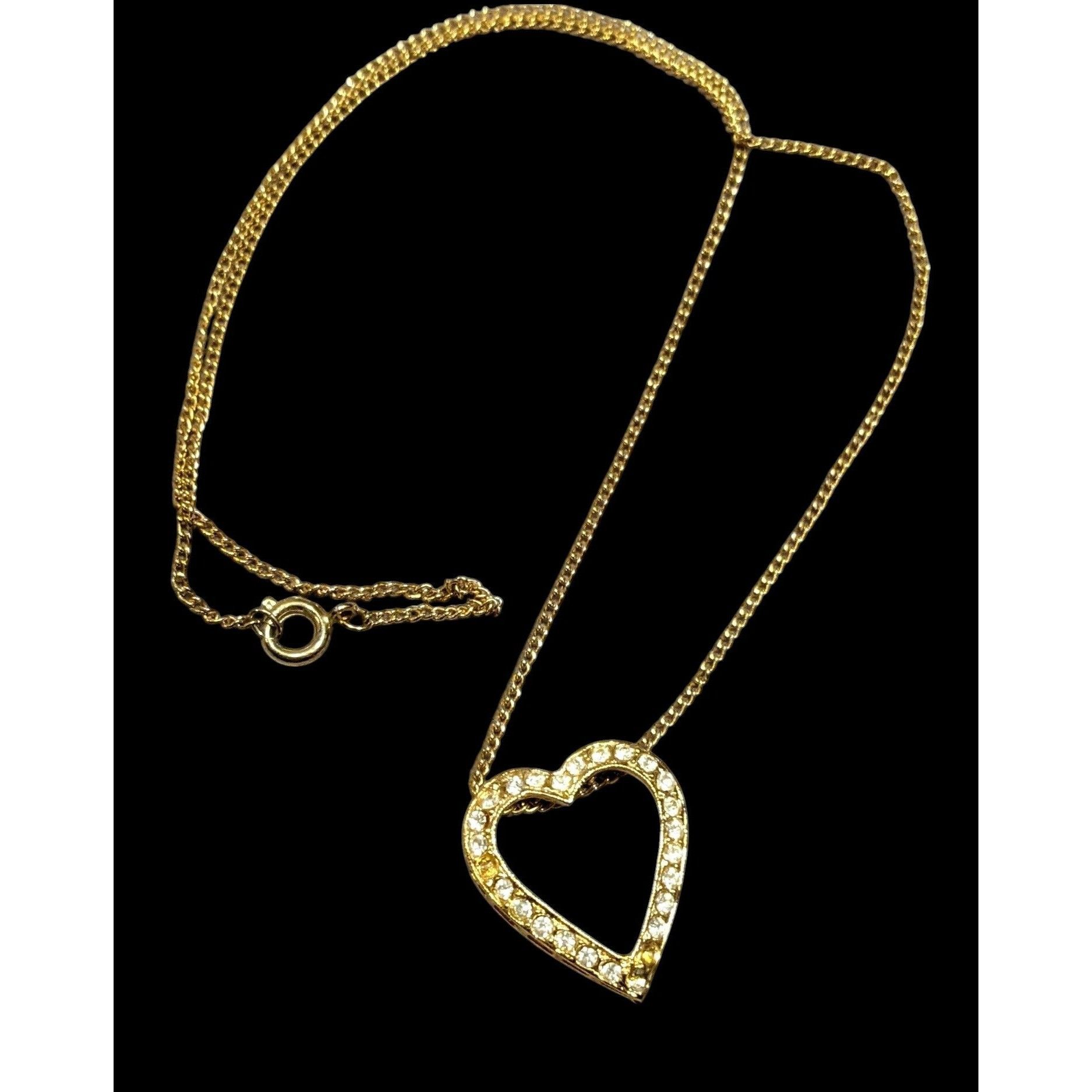 Other Elegant Open Heart Rhinestone Gold Tone Pendant Necklace Size ONE SIZE - 1 Thumbnail