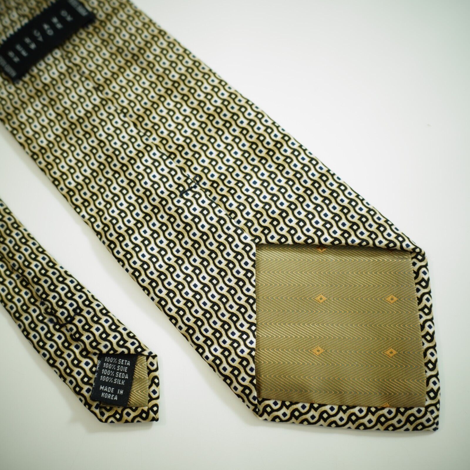 Bergamo New York Bergamo New York Black Tan Geometric Print Wide Silk Tie Size ONE SIZE - 5 Thumbnail