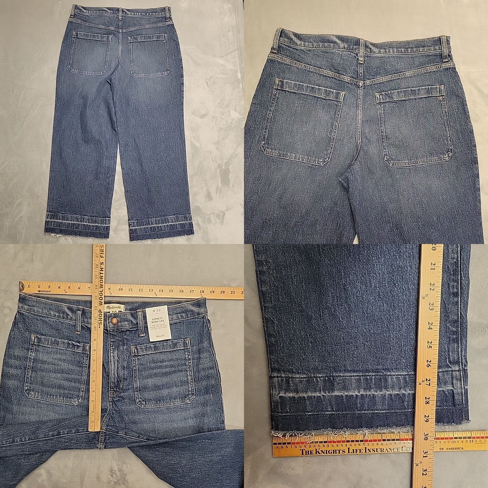 Madewell Madewell Jeans Women Size 33 Blue Emmett Wide-Leg Raw Hem Boho Casual Size 24" / US 00 / IT 34 - 8 Thumbnail