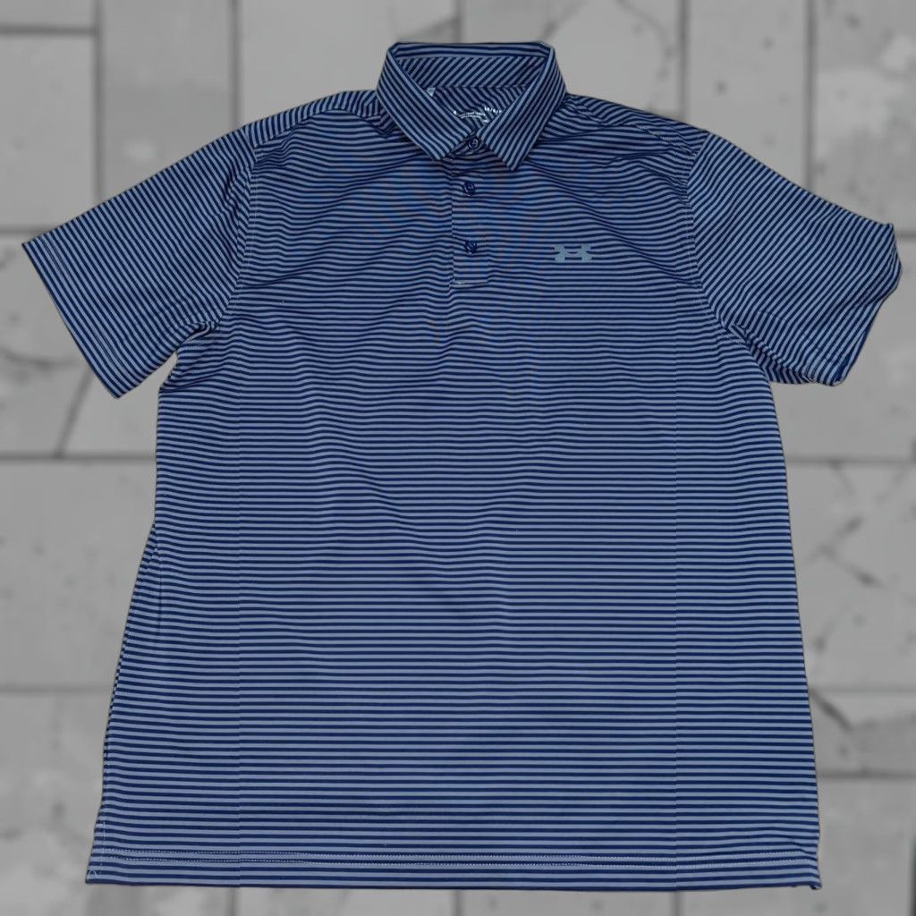 Under Armour Under Armour Striped Gray Polo Golf Shirt Mens Size L Size US L / EU 52-54 / 3 - 1 Thumbnail