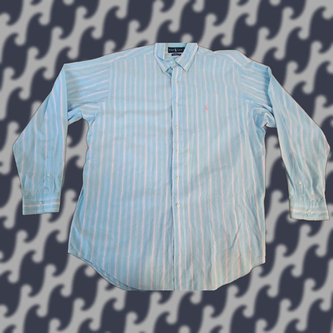 Polo Ralph Lauren Polo Ralph Lauren Shirt Men 16.5 34-35 Blue Pink Classic Fit Dress Stripe Button-Up Long Sleeve Casual Business Size 46R - 1 Thumbnail