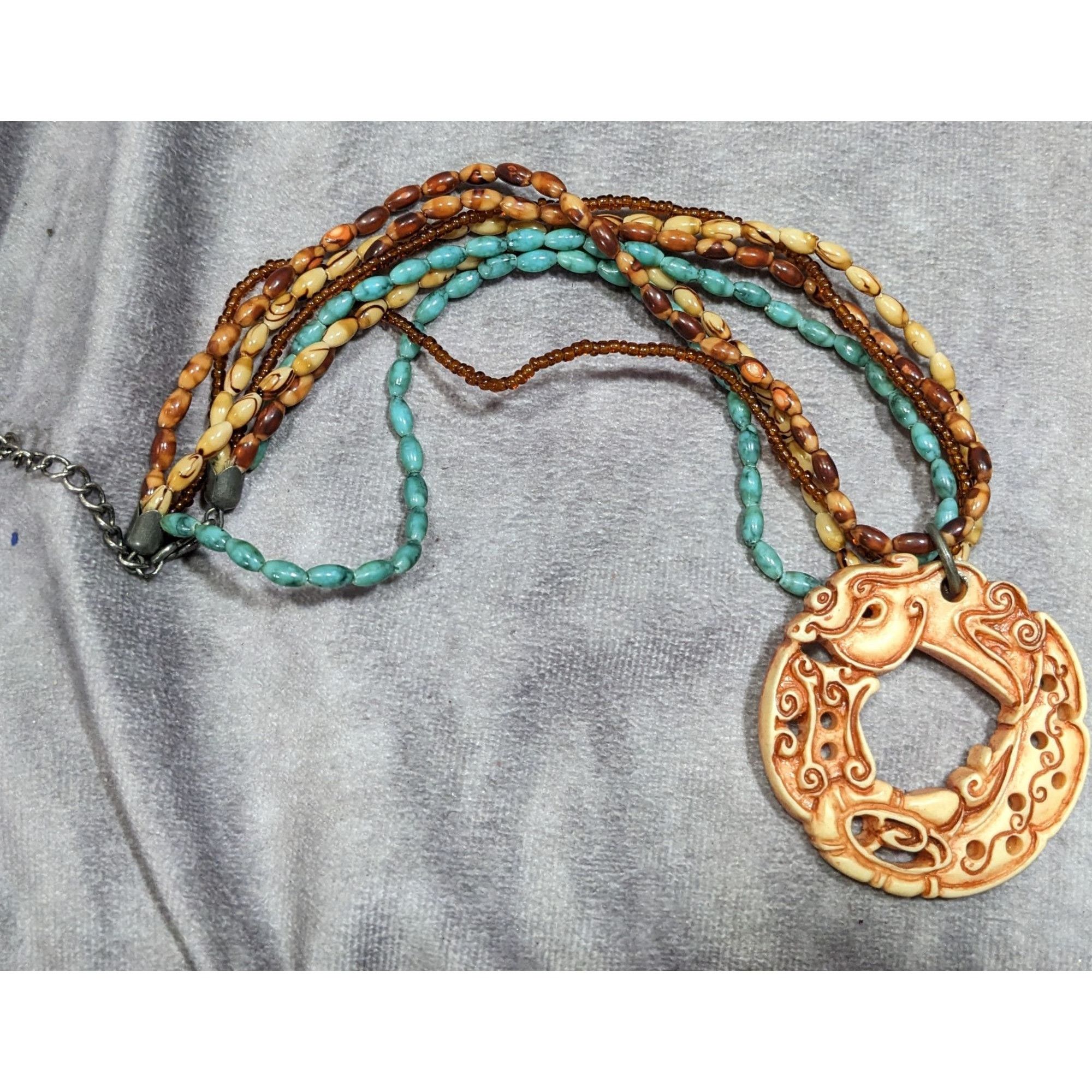 Other Vintage Tribal Style Brown And Blue Beaded Pendant Necklace Size ONE SIZE - 6 Thumbnail