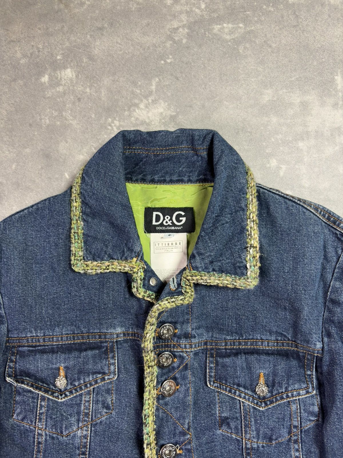 Dolce & Gabbana 00s D&G Dolce & Gabbana Tweed Trim Short Denim Jacket S Size S / US 4 / IT 40 - 7 Thumbnail