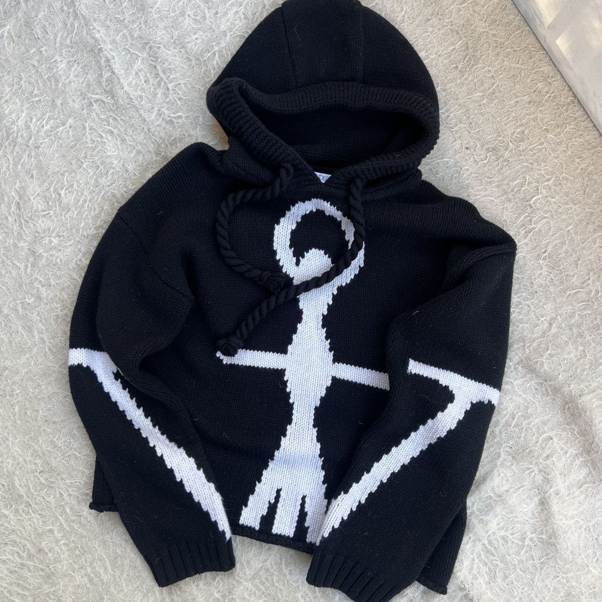 JW Anderson JW Anderson Black & White Anchor Wool Knit Hoodie – Size L Size US L / EU 52-54 / 3 - 6 Thumbnail