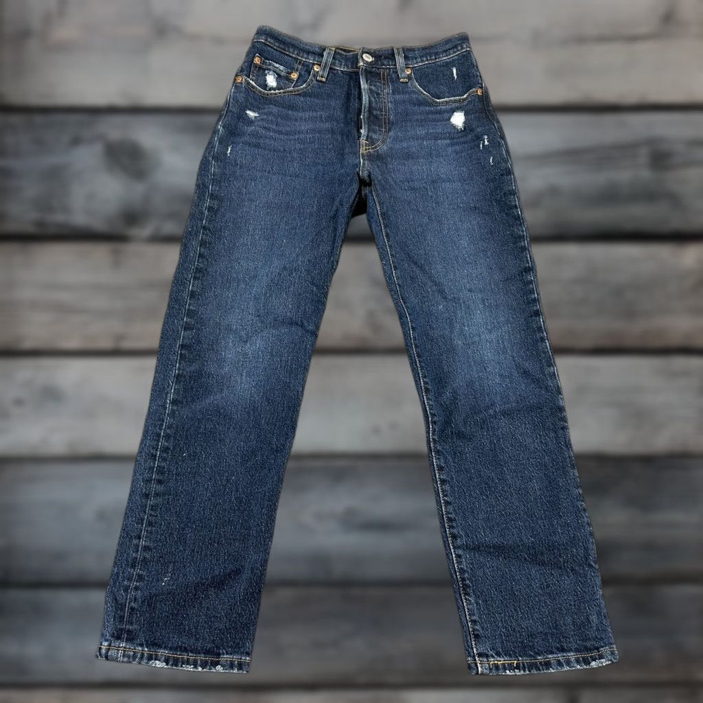 Levi's Levi's 501 Jeans Womens Blue Regular Straight Leg Dark Wash Button Fly 25x26 Vintage No 90s Retro Distressed Jeans Womens Size 42" / US 20 - 1 Thumbnail