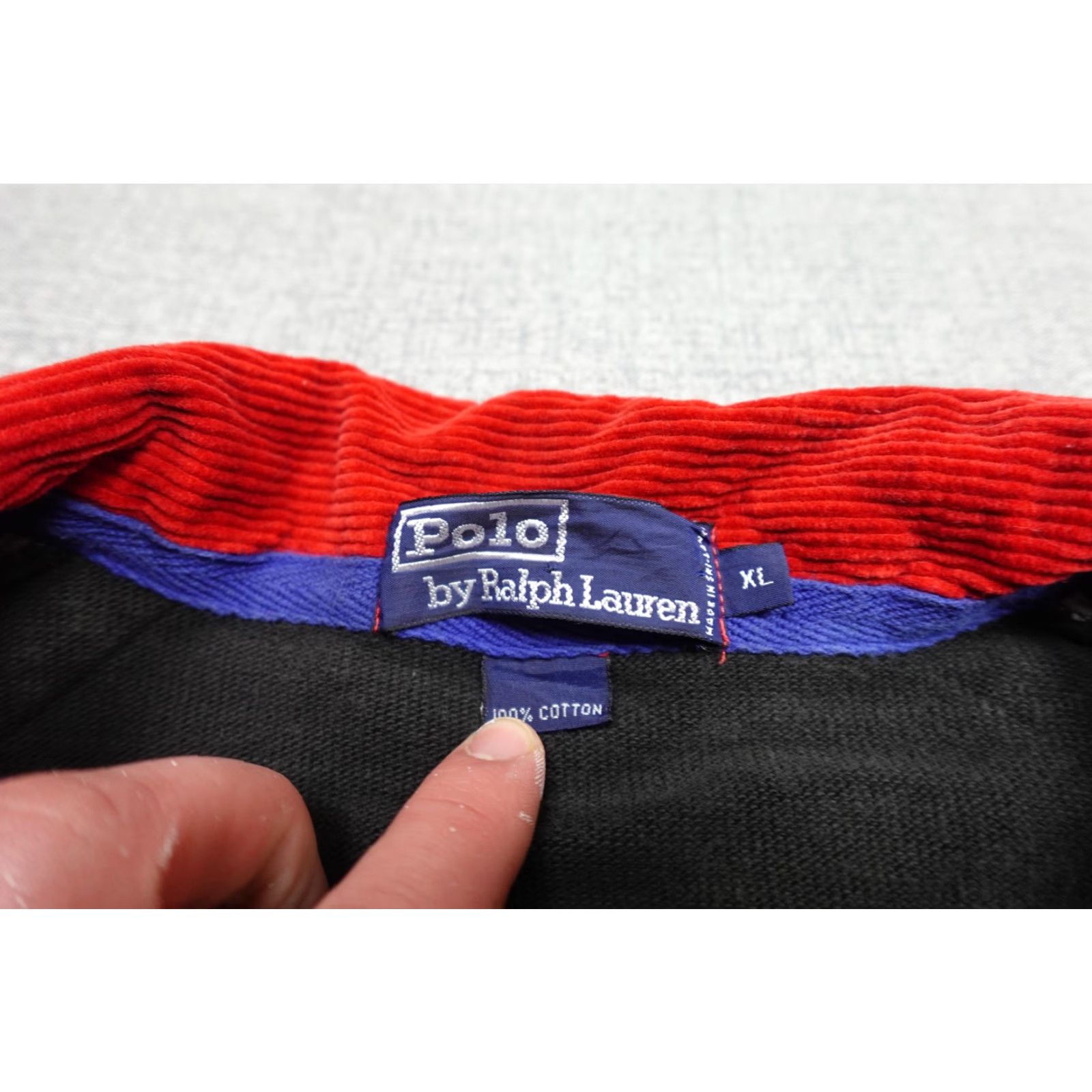 Polo Ralph Lauren VINTAGE Polo Ralph Lauren Rugby Polo Mens XL Black Cord Collar Zip Heavyweight Polo Size US XL / EU 56 / 4 - 2 Thumbnail