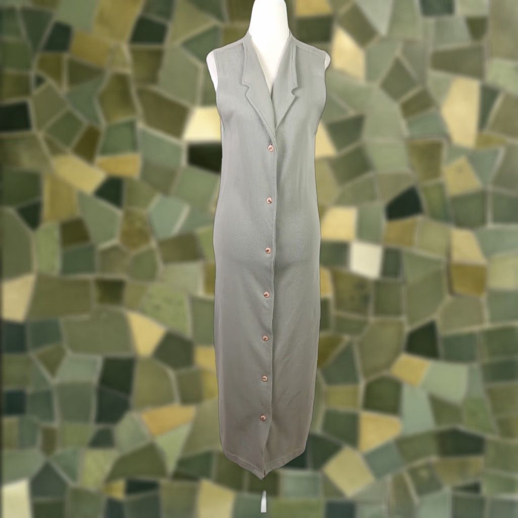 Vintage VINTAGE 90s New York Style light green knit maxi sweater vest cardigan S Sleeveless Button front Ties in back Women's Regular Size Small Size S / US 4 / IT 40 - 1 Thumbnail
