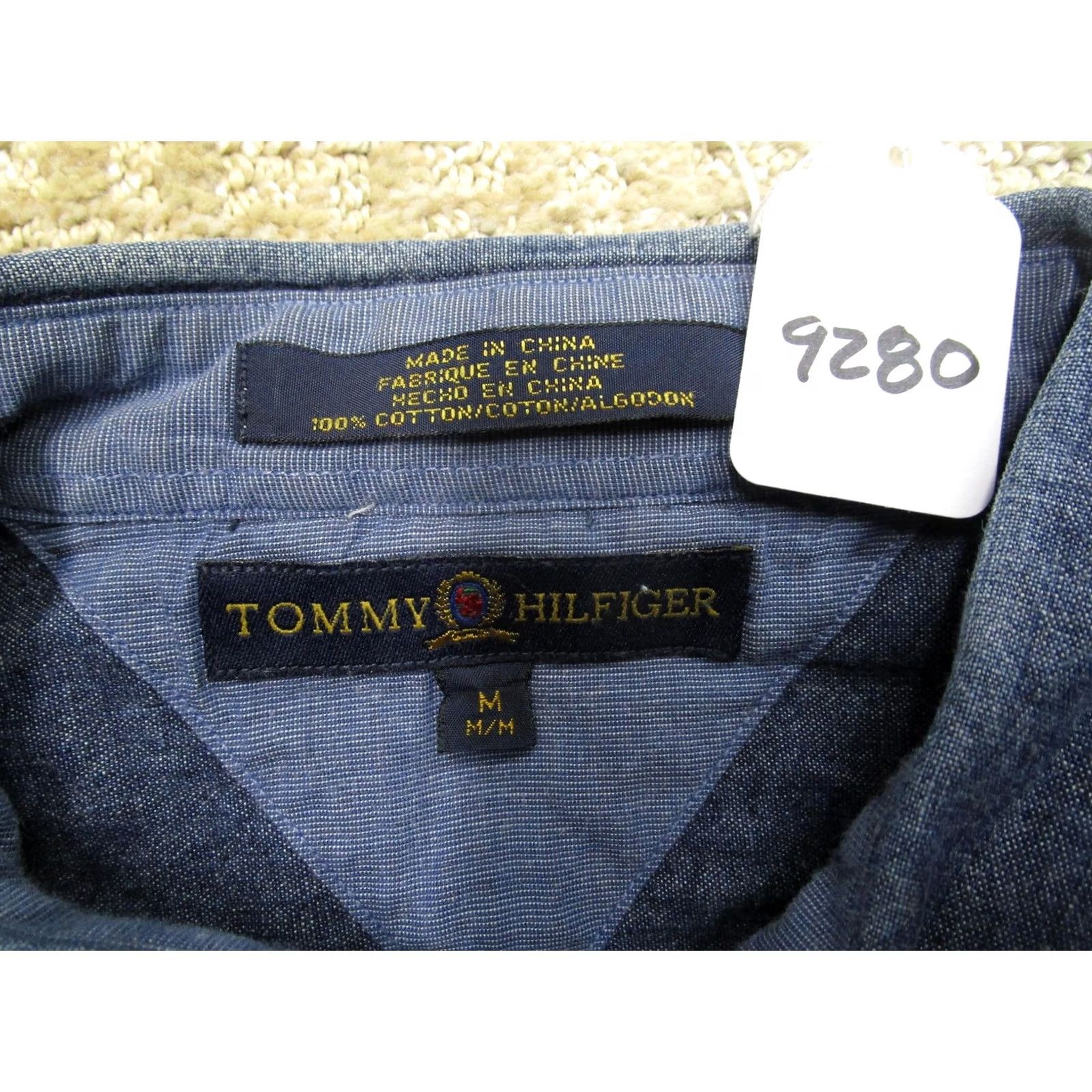Tommy Hilfiger Tommy Hilfiger Shirt Mens Medium Blue Denim Utility Military Crest 4 Pocket Work Shirt Size US M / EU 48-50 / 2 - 7 Thumbnail