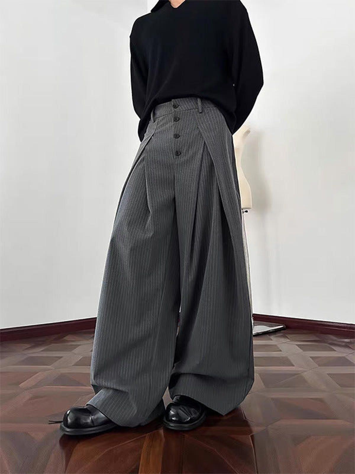 Other Gray Pinstripe Wide Leg Dress Pants, High Waist Trousers Size US 32 / EU 48 - 3 Thumbnail