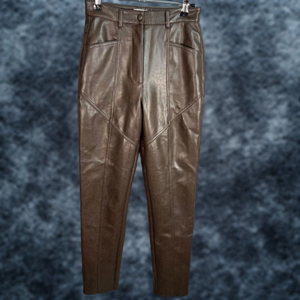 Vintage VINTAGE Wilfred Brown High-Waisted Faux Leather Tapered Leg Pants 0 Womens Size 28" / US 6 / IT 42 - 1 Thumbnail
