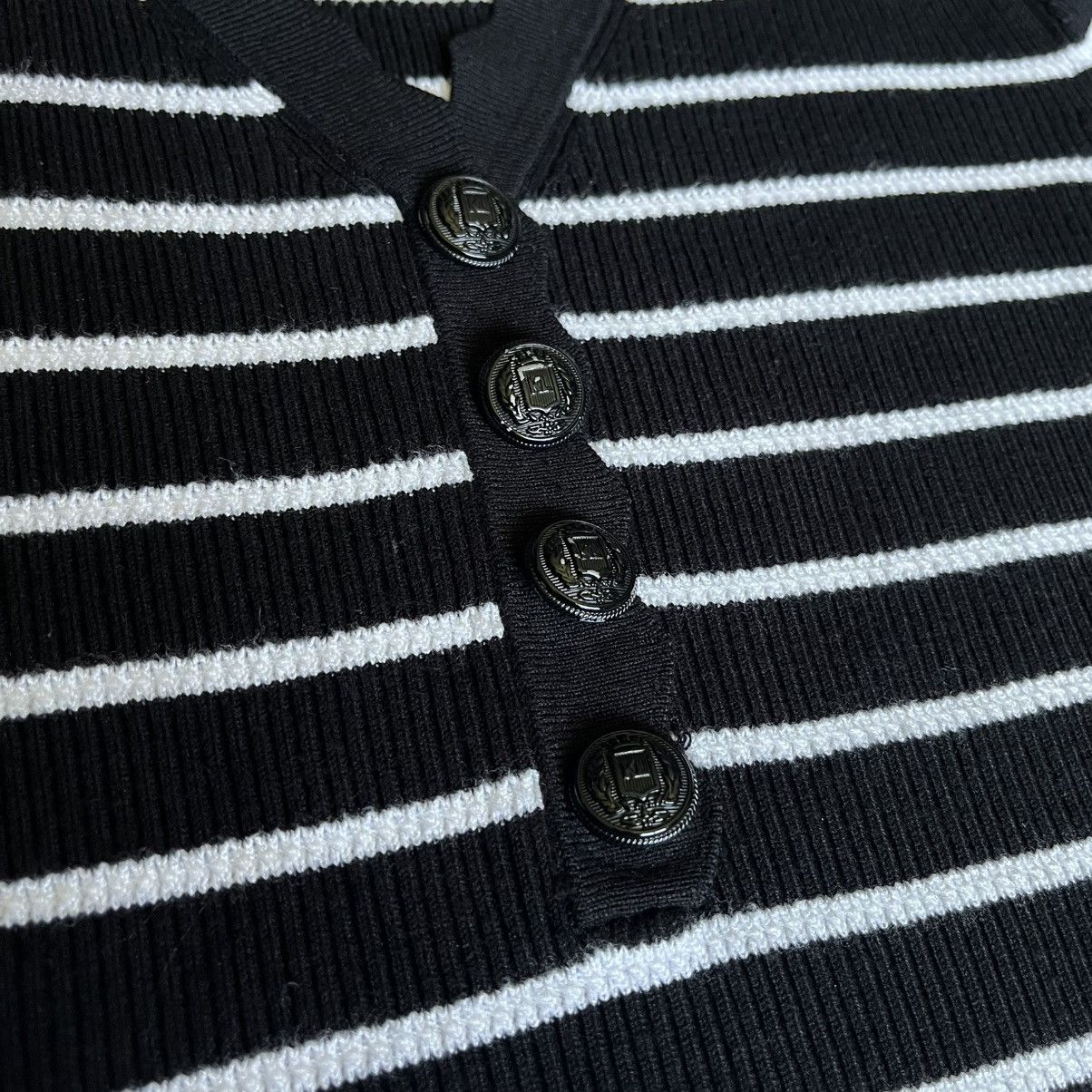 Designer × Karl Lagerfeld Karl Lagerfeld Paris Striped Ribbed Button Striped Top Shirt Size XS / US 0-2 / IT 36-38 - 3 Thumbnail