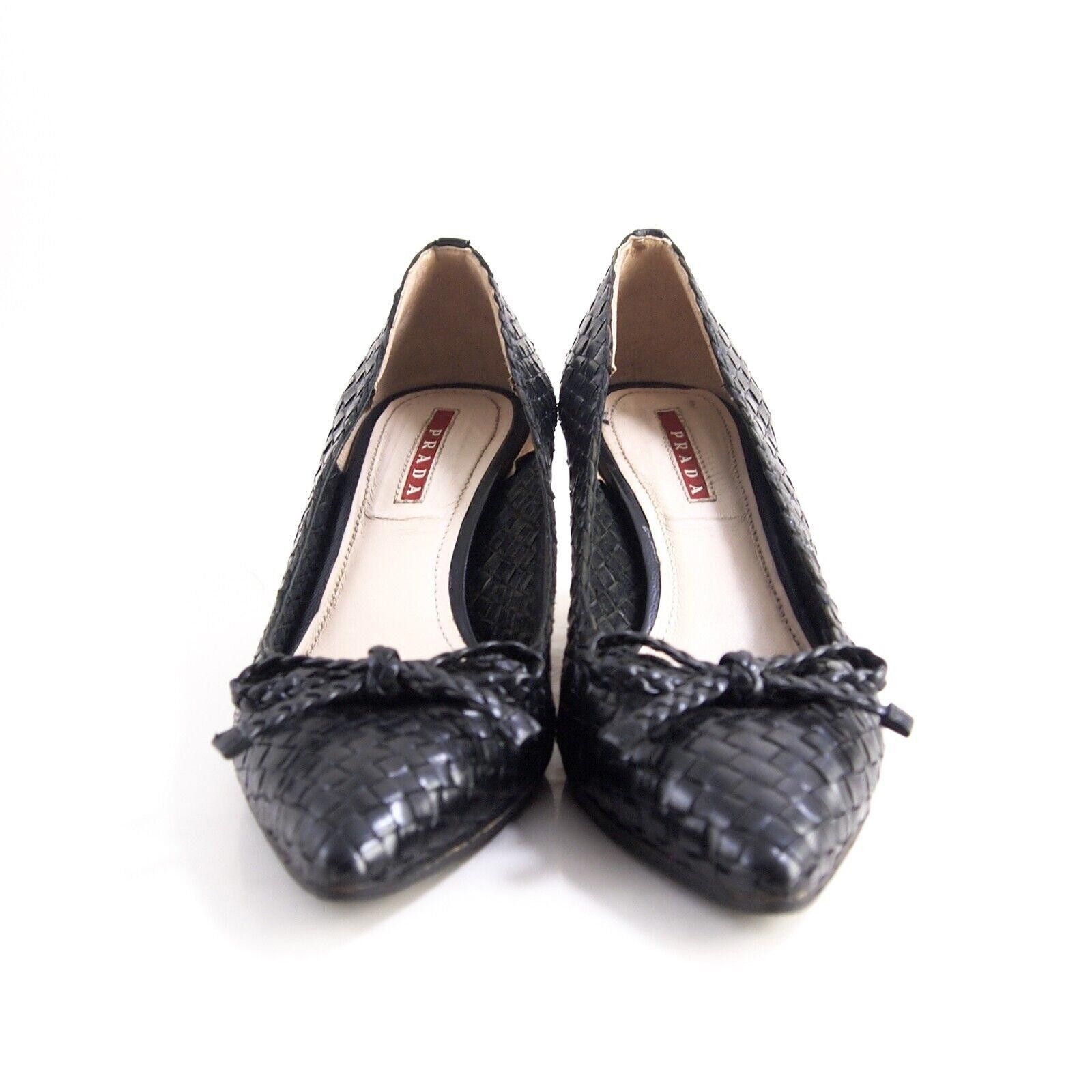 Prada Prada Wedge Pumps Heels Black Braided Leather US 6 EU 36 Size US 6 / IT 36 - 4 Thumbnail