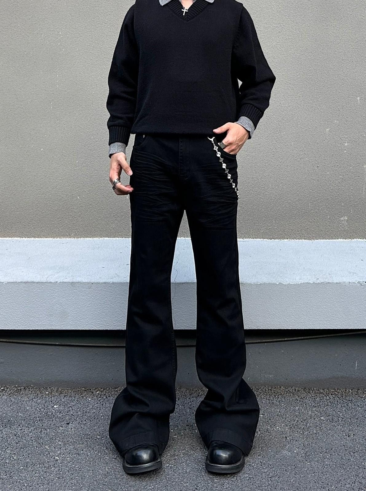 Japanese Brand Black Flared Wide Leg Pants, Men's Casual Trousers Size US 32 / EU 48 - 6 Thumbnail