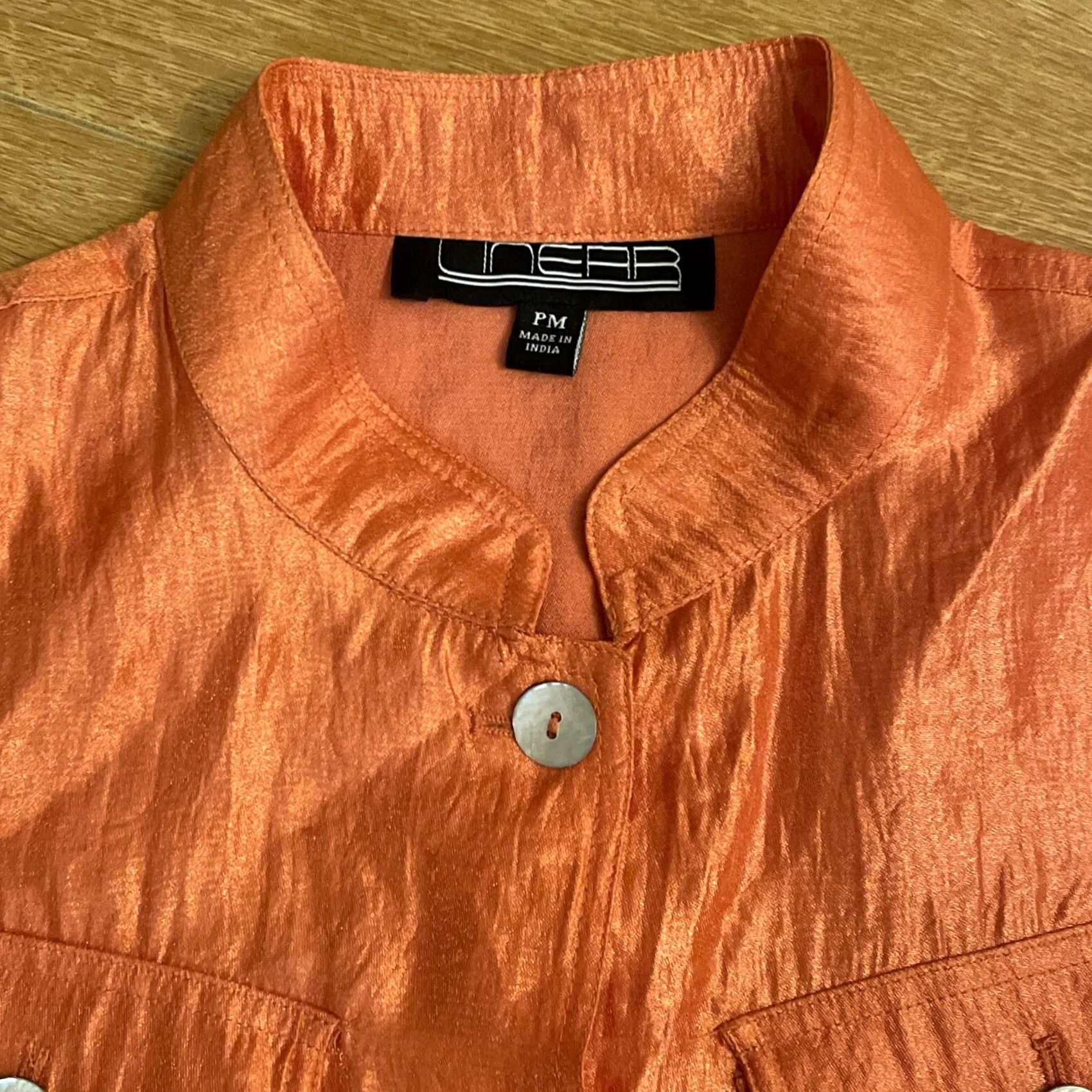 Vintage Linear Womens Sz PM Shiny Metallic Orange Convertible Sleeve Jacket Top Size M / US 6-8 / IT 42-44 - 6 Thumbnail