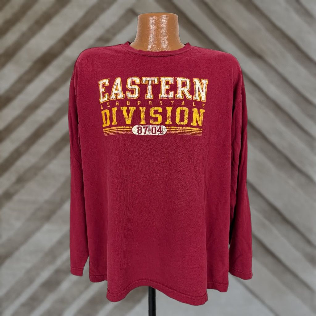 Aeropostale VINTAGE Aeropostale Shirt Men XL Graphic Print Long Sleeve Maroon Red Cotton Jersey T-Shirt Logo Sports Y2K 2000s Fall Summer 90s Mens Size US XL / EU 56 / 4 - 1 Thumbnail