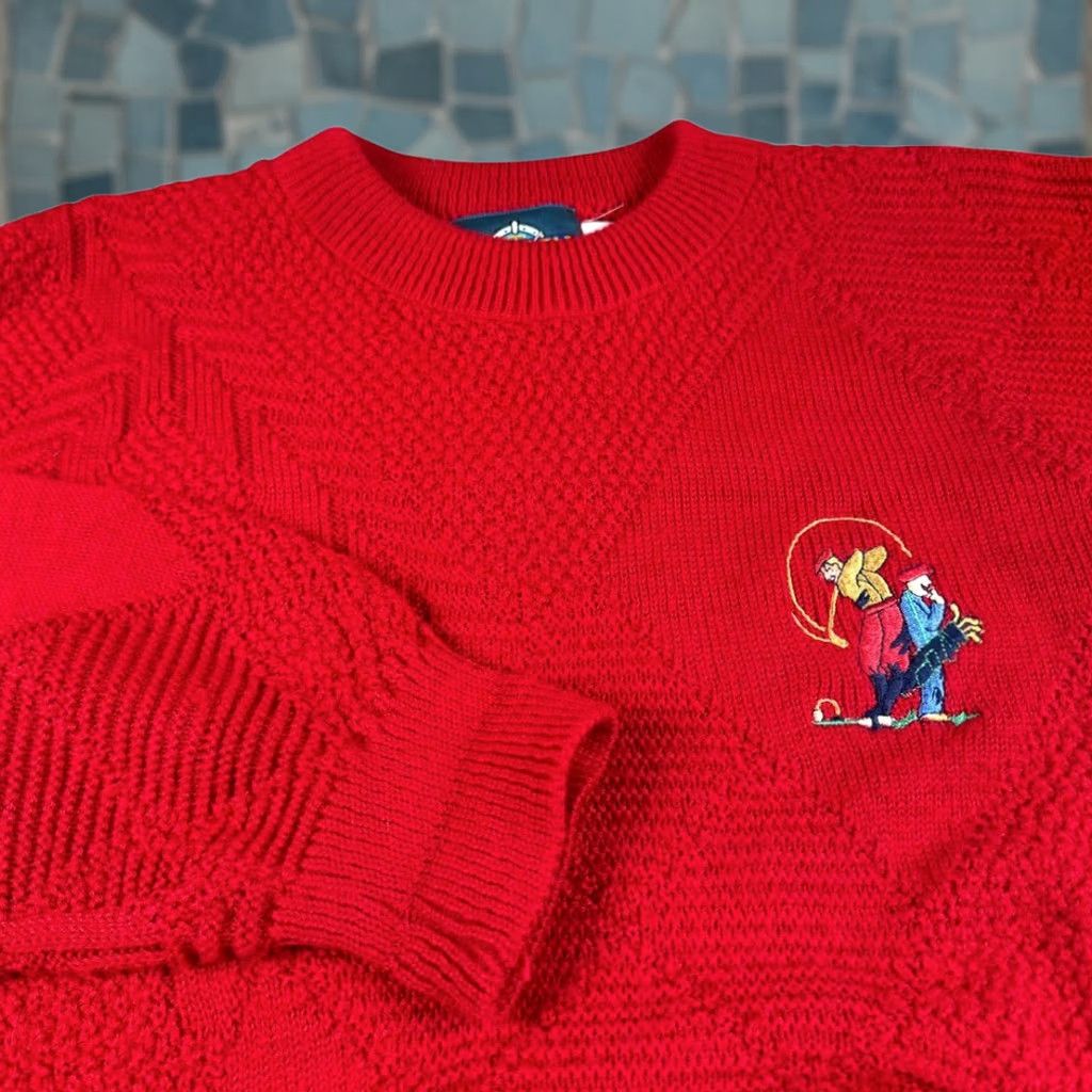 Jantzen VINTAGE Jantzen Golf Sweater Pullover Mens Large Knit 90s 80s Red Crew Neck Size US L / EU 52-54 / 3 - 1 Thumbnail