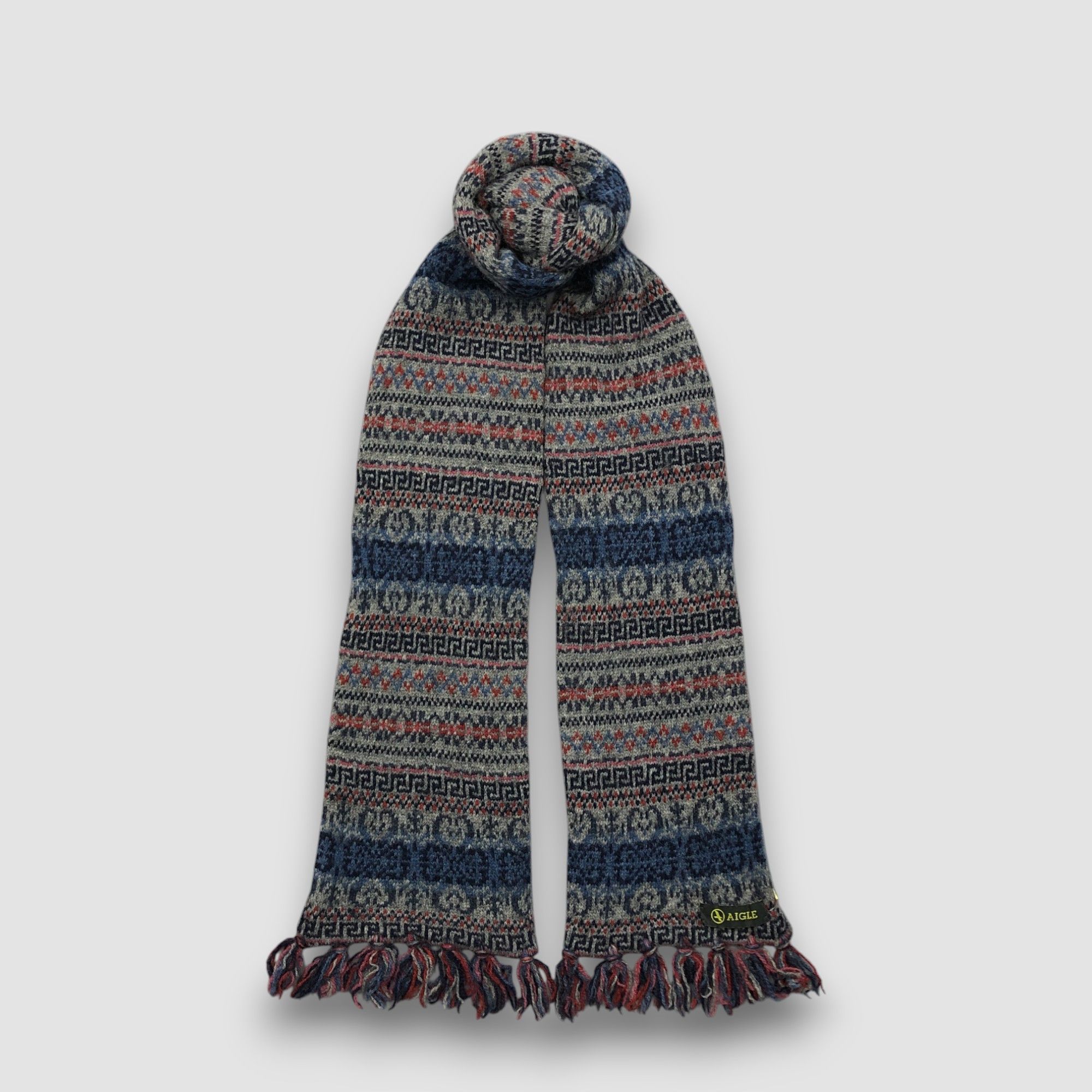 Vintage Aigle Scarf Ribbed knot Fringe Wool Scarves