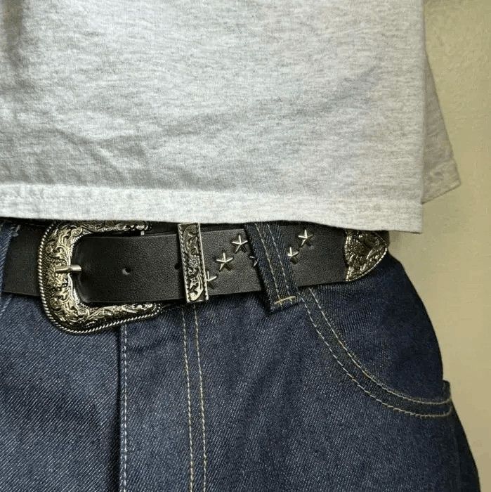 Japanese Brand Vintage black American western cowboy boho star-studded belt Size ONE SIZE - 2 Thumbnail