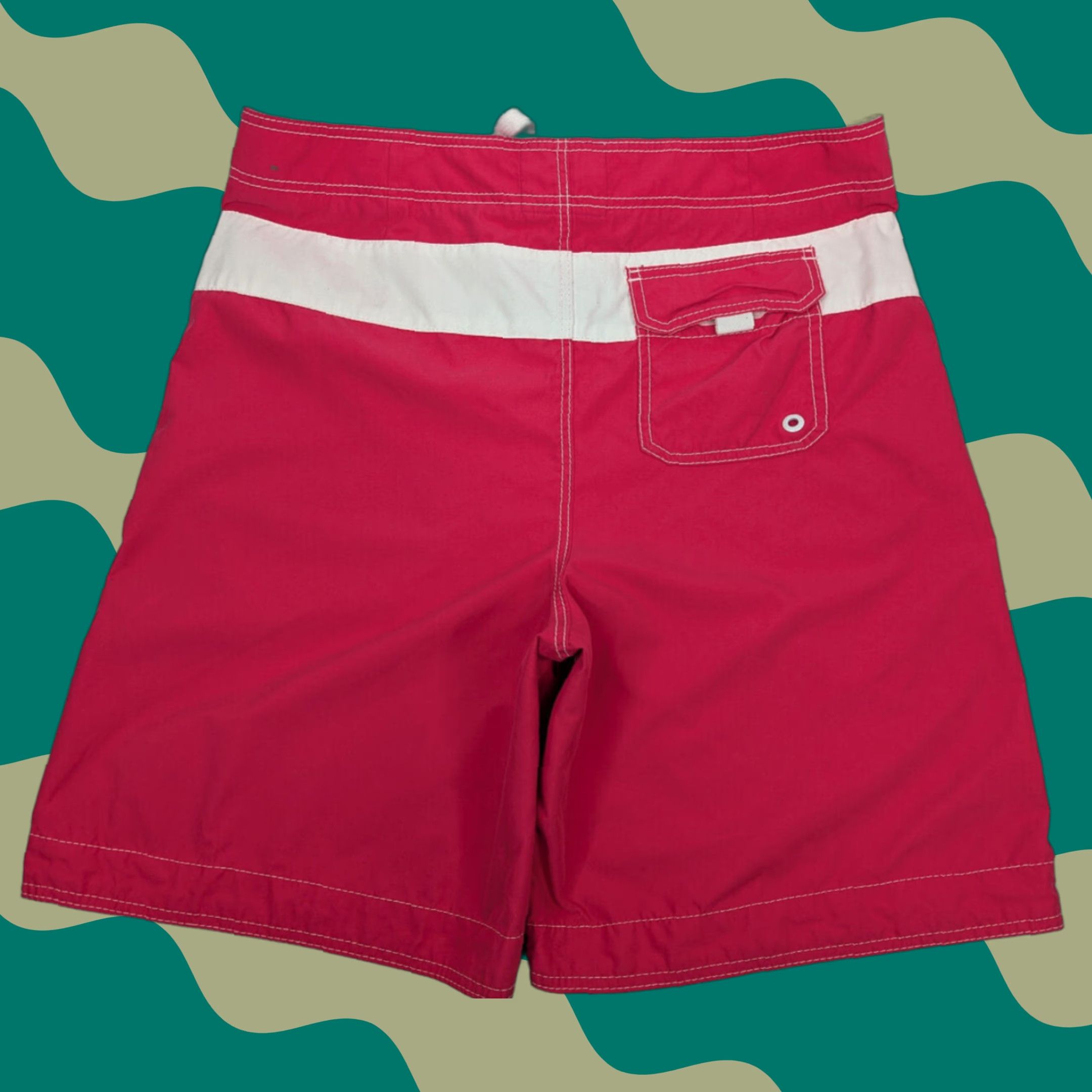 Abercrombie & Fitch Abercrombie & Fitch Swim Trunks Mens XL Pink White Stripe Unlined Drawstring Size ONE SIZE - 1 Thumbnail