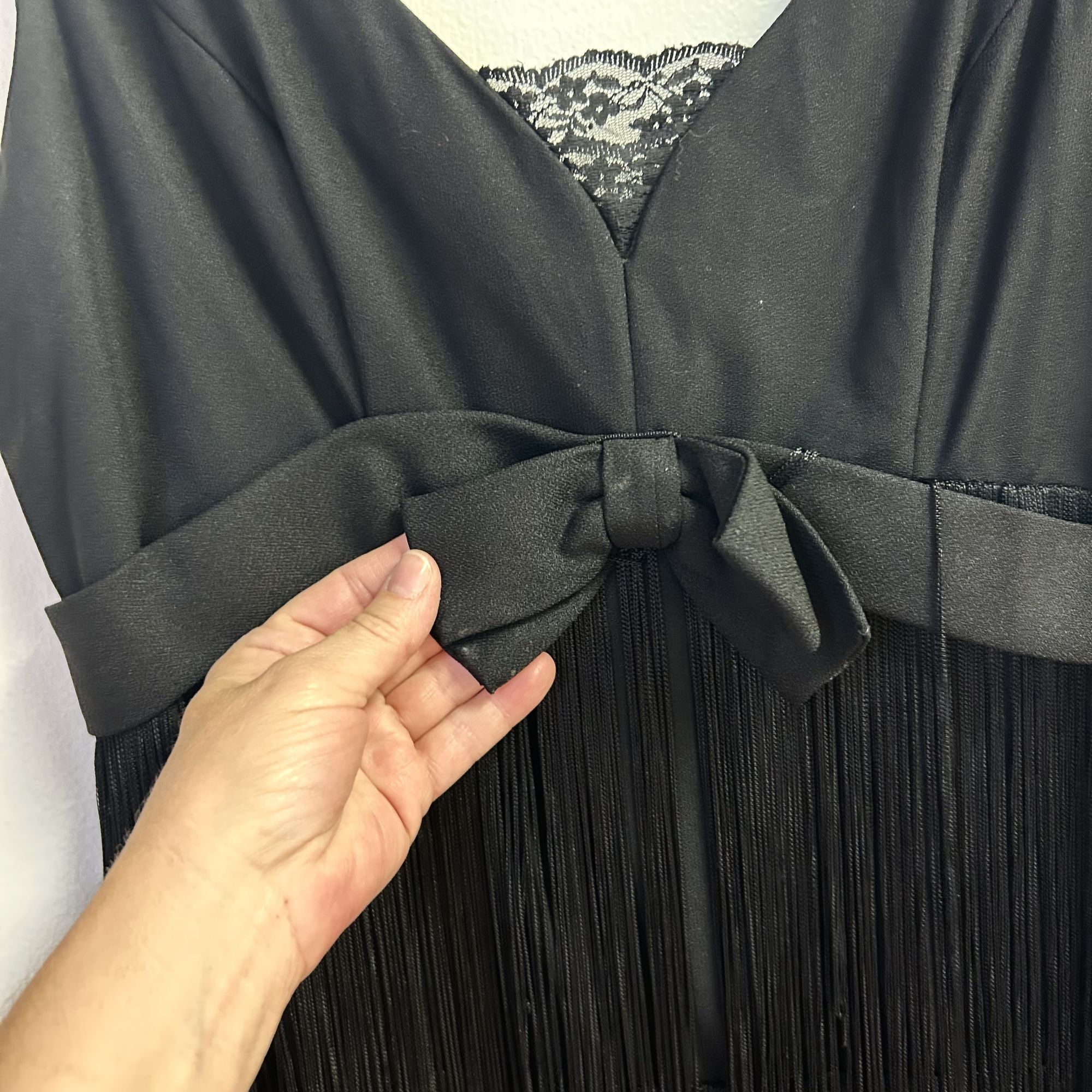 Vintage 1920's Black 3 Tier TASSEL Evening Cocktail FLAPPER Dress S Size S / US 4 / IT 40 - 15 Thumbnail