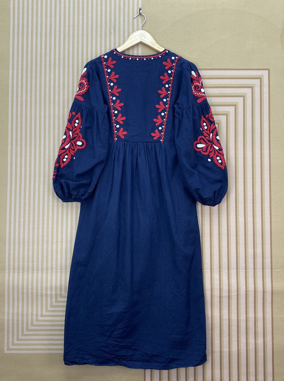Zara 🫶 Zara Navy Balloon Sleeve Embroidered Midi Kaftan Size M / US 6-8 / IT 42-44 - 2 Thumbnail