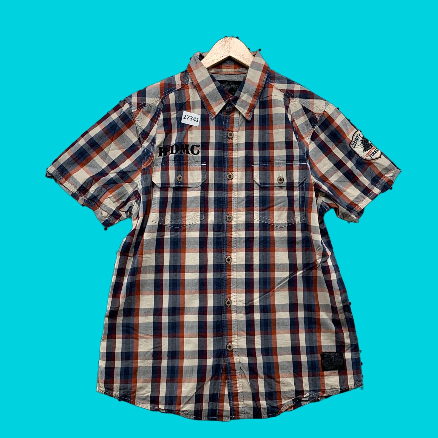 Harley Davidson Harley-Davidson Motorcycle Button-Up Shirt Blue Plaid HDMC Men Large 21.5x29 Size US L / EU 52-54 / 3 - 1 Thumbnail