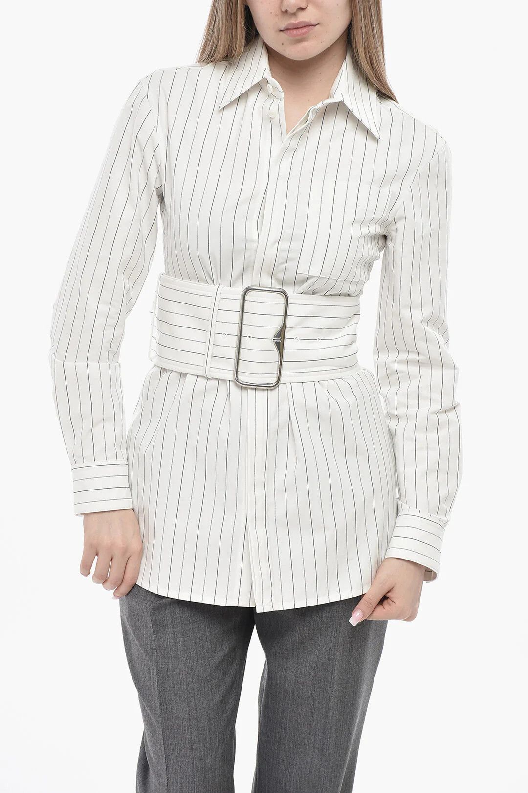 Burberry og1mm0426 Slim-Fit Cotton Striped Shirt in White Size M / US 6-8 / IT 42-44 - 1 Thumbnail