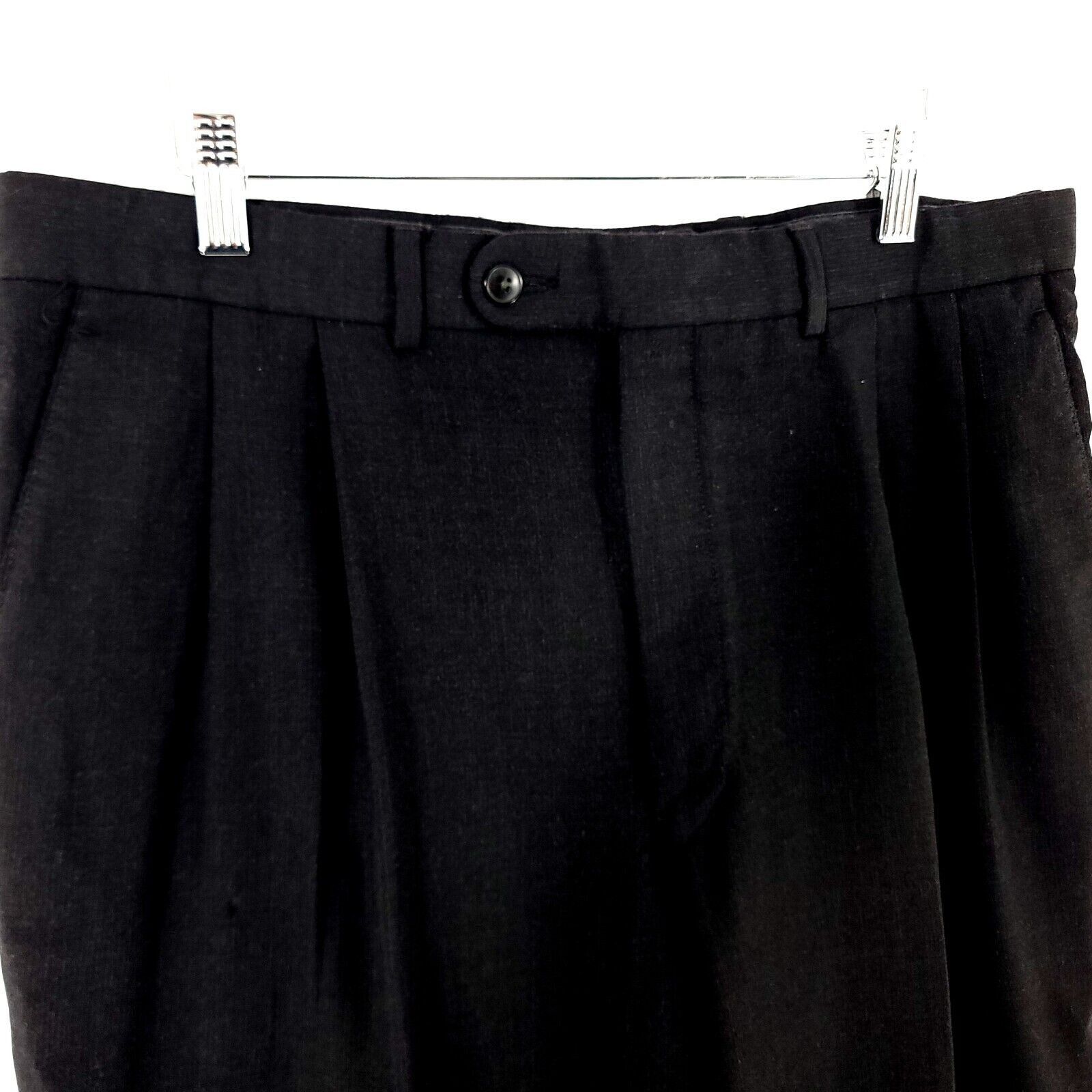 Jack Victor Jack Victor Wool Pleated Cuffed High Rise Black Dress Pants Size 34R - 3 Thumbnail