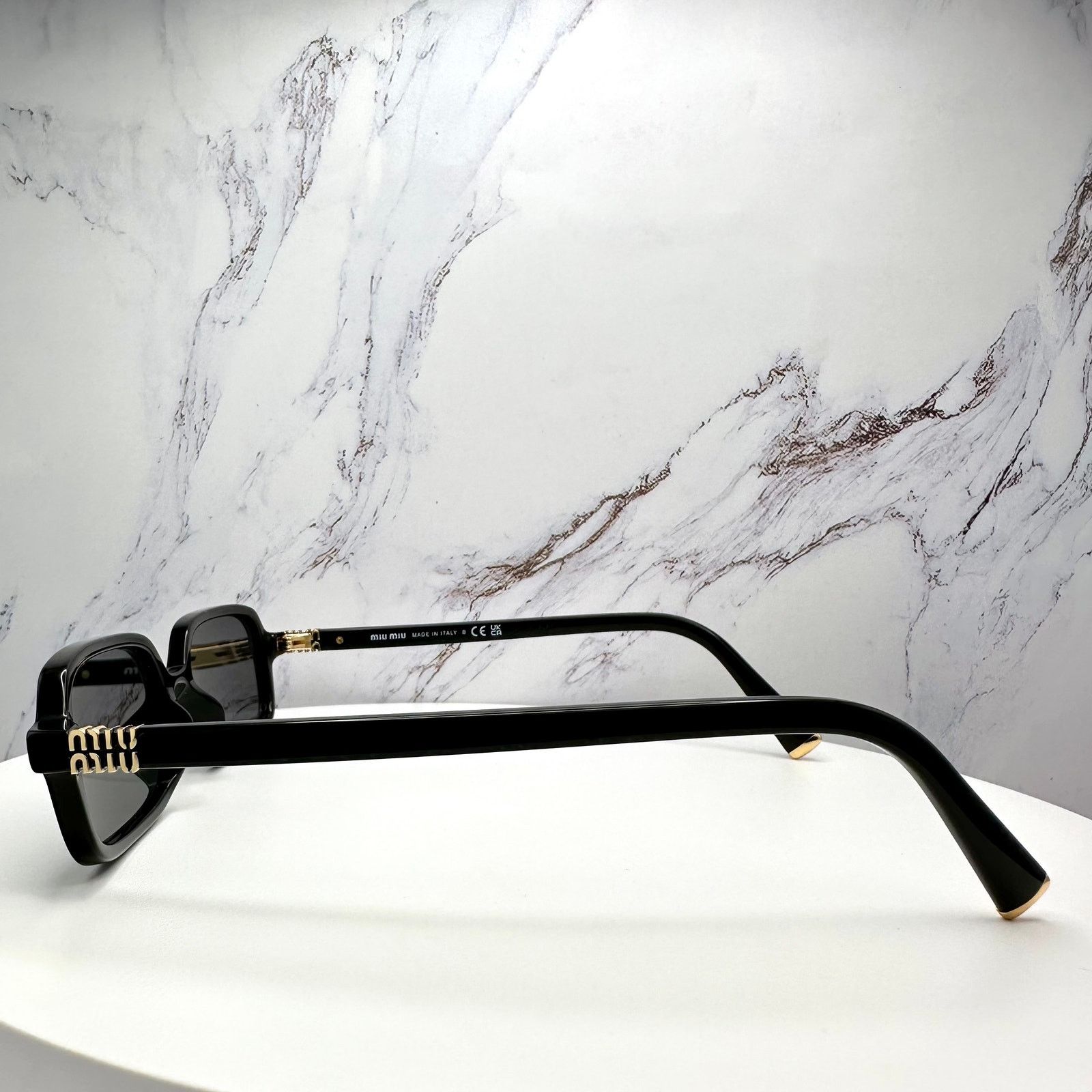 Miu Miu MIU MIU Sunglasses New Black Square Acetate Gold Metal Logo Size ONE SIZE - 4 Thumbnail