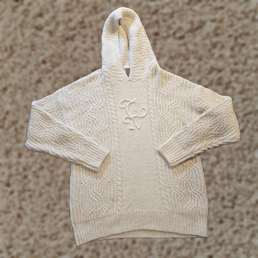 Vintage Cernucci Sweater Womens Medium White Wool Spliced Cable Knit Fisherman Hoodie Size M / US 6-8 / IT 42-44 - 1 Thumbnail