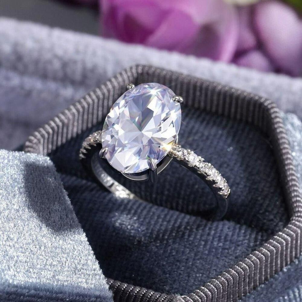 Designer Sterling Silver 14mm Oval Engagement Ring - Size 7 Size ONE SIZE - 3 Thumbnail