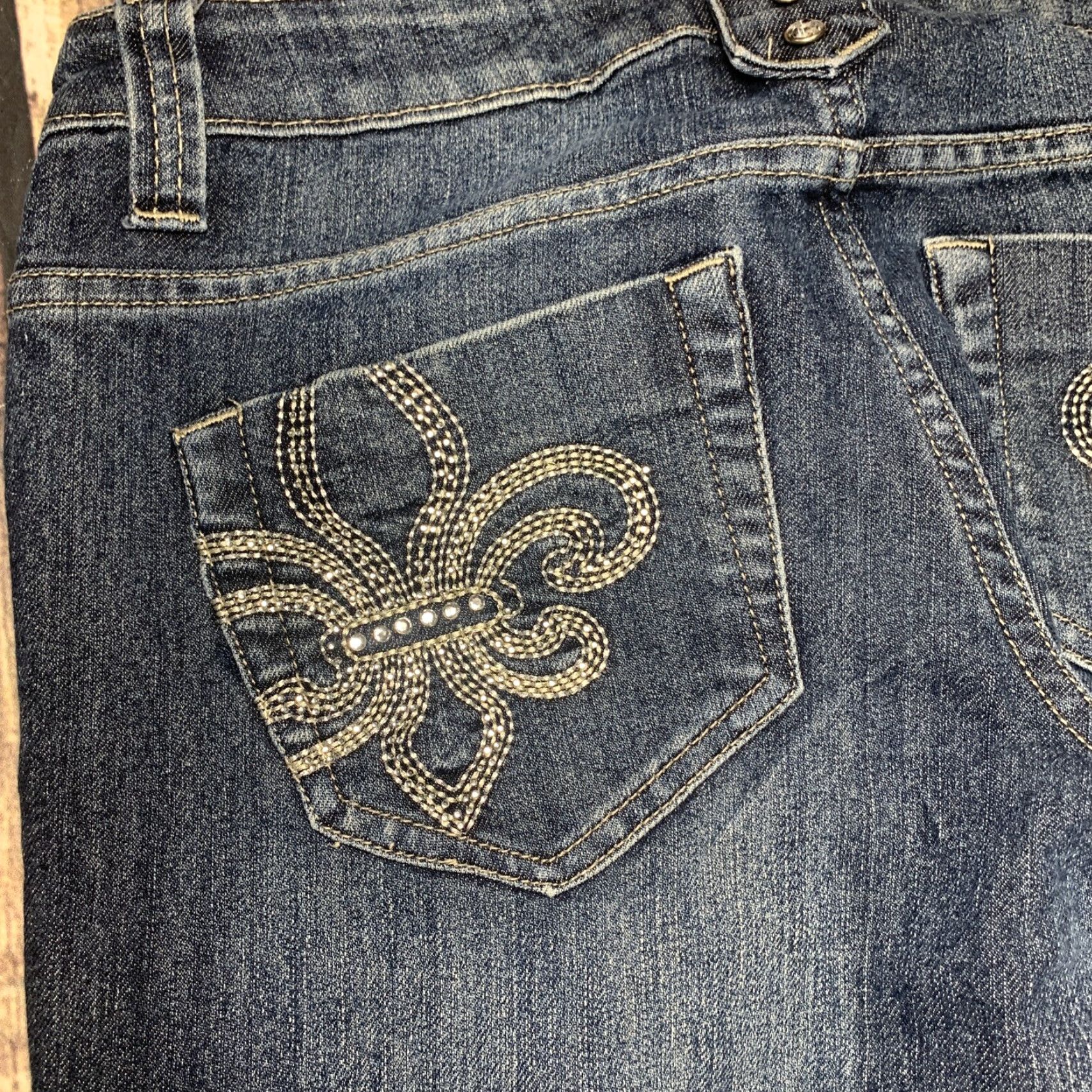 Denime Womens Massini Mid Rise Bootcut Stretch Denim Blue Jeans Size 8 Bling 32 x 30 Size 30" / US 8 / IT 44 - 6 Thumbnail
