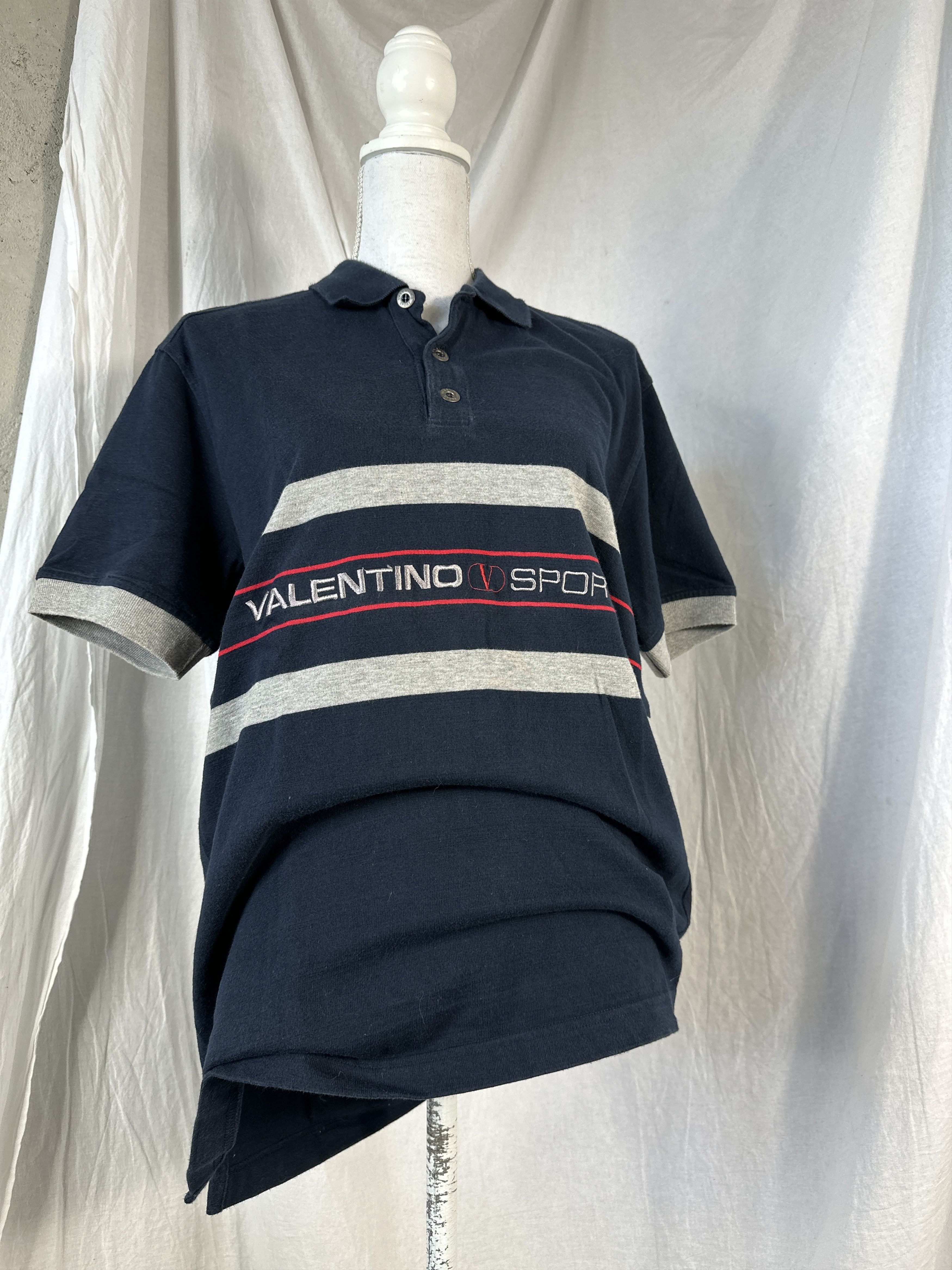 Valentino × Vintage Vintage Striped Y2K Casual Streetwear Valentino Polo T-shirt Size US L / EU 52-54 / 3 - 1 Thumbnail