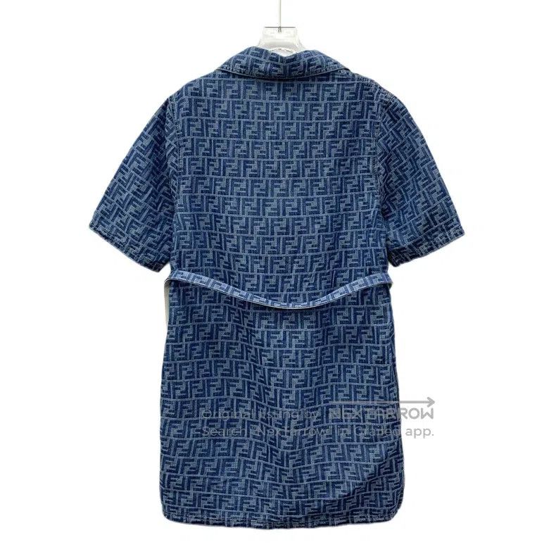 Fendi Fendi Blue Logo Jacquard Full Print Cotton Collar Short Sl Size XS / US 0-2 / IT 36-38 - 2 Thumbnail