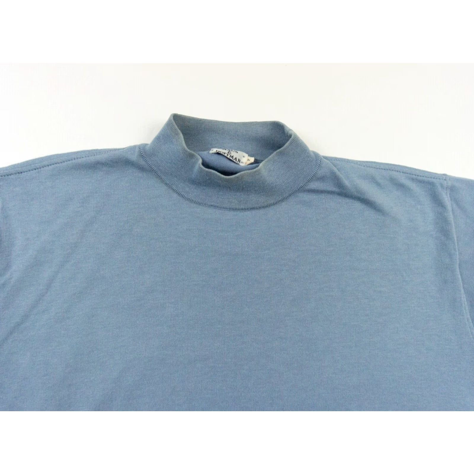 Vintage Maus & Hoffman Men Sweater Pullover Mock Neck Lightweight Blue Medium Regular Knit Cotton Polyester Fall Spring Summer Winter Classic Preppy Size US M / EU 48-50 / 2 - 2 Thumbnail