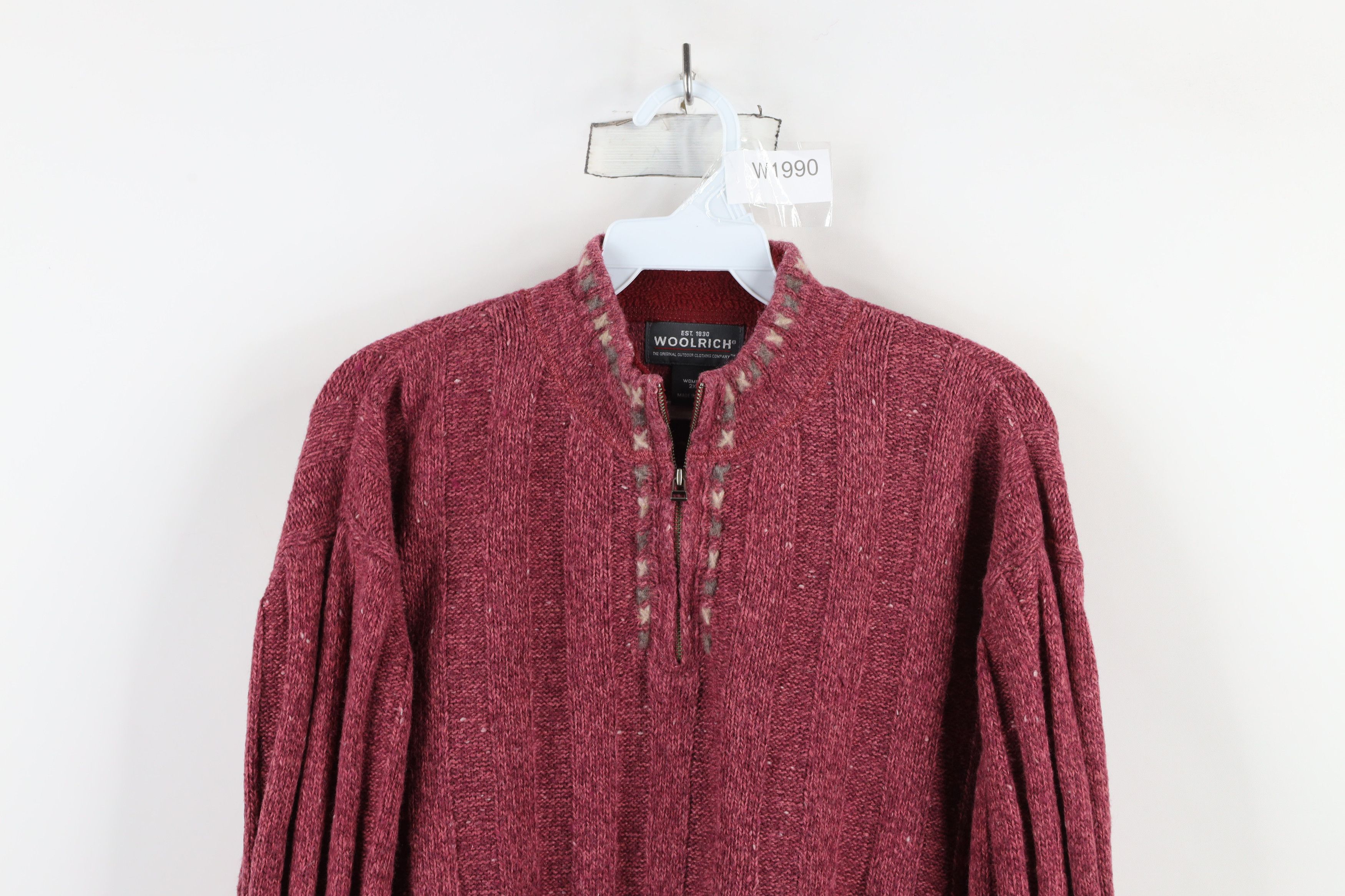 Vintage × Woolrich Woolen Mills Vintage 90s Woolrich Blend Ribbed Knit Half Zip Sweater Pink Size XXL / US 16-18 / IT 52-54 - 2 Thumbnail
